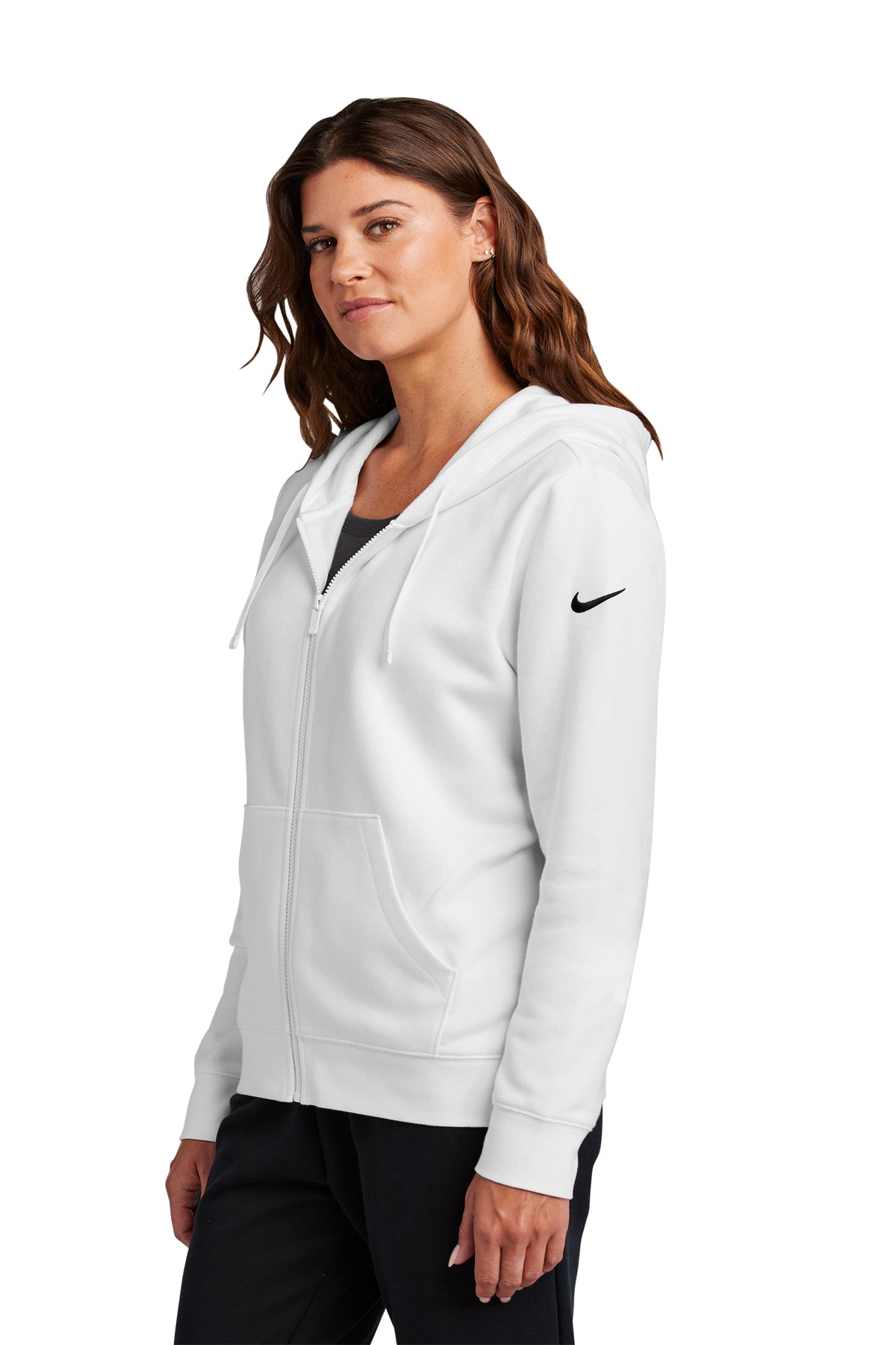 Nike Ladies Club Fleece Full-Zip Custom Hoodies, White