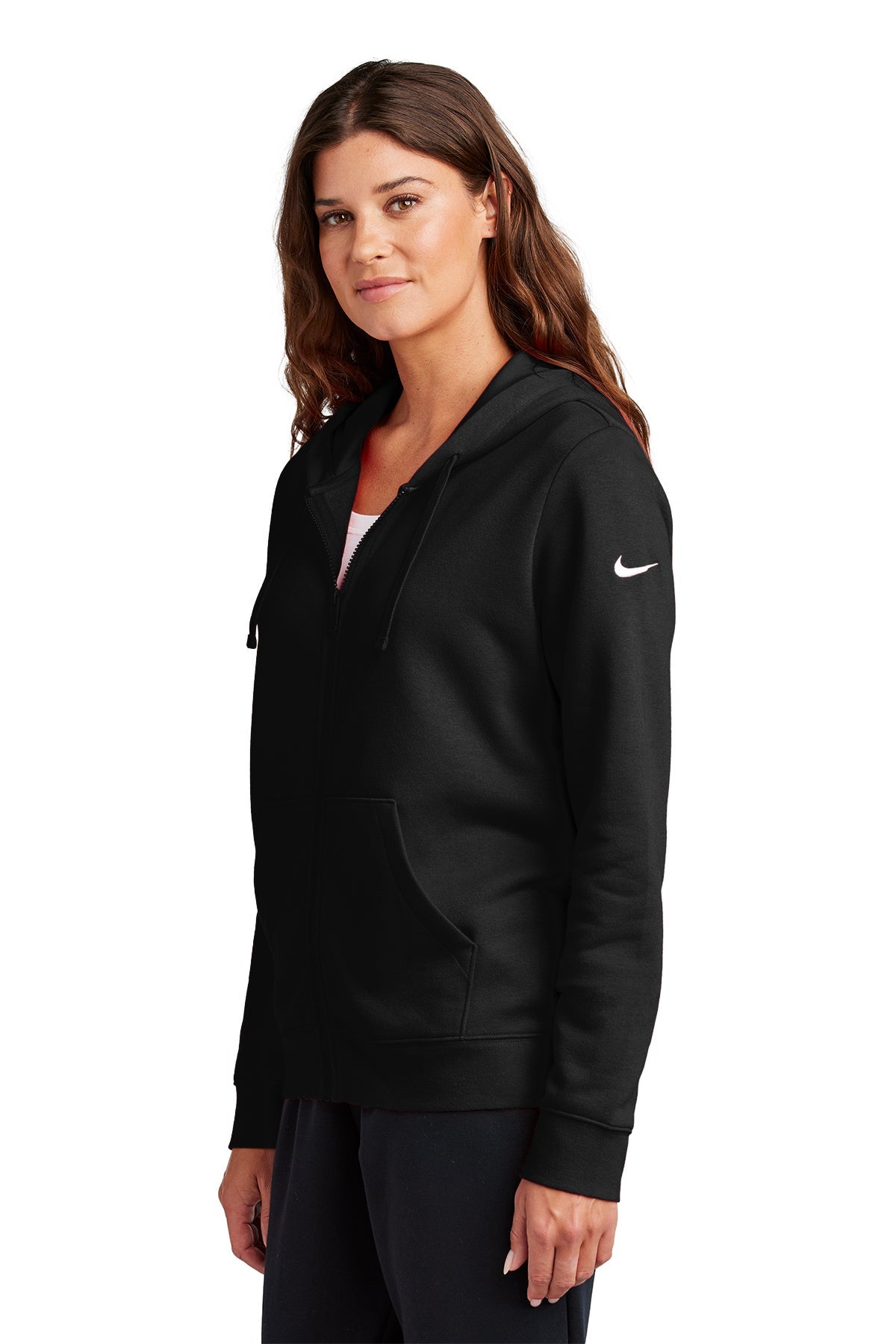 Nike Ladies Club Fleece Full-Zip Custom Hoodies, Black [The Braff Group]