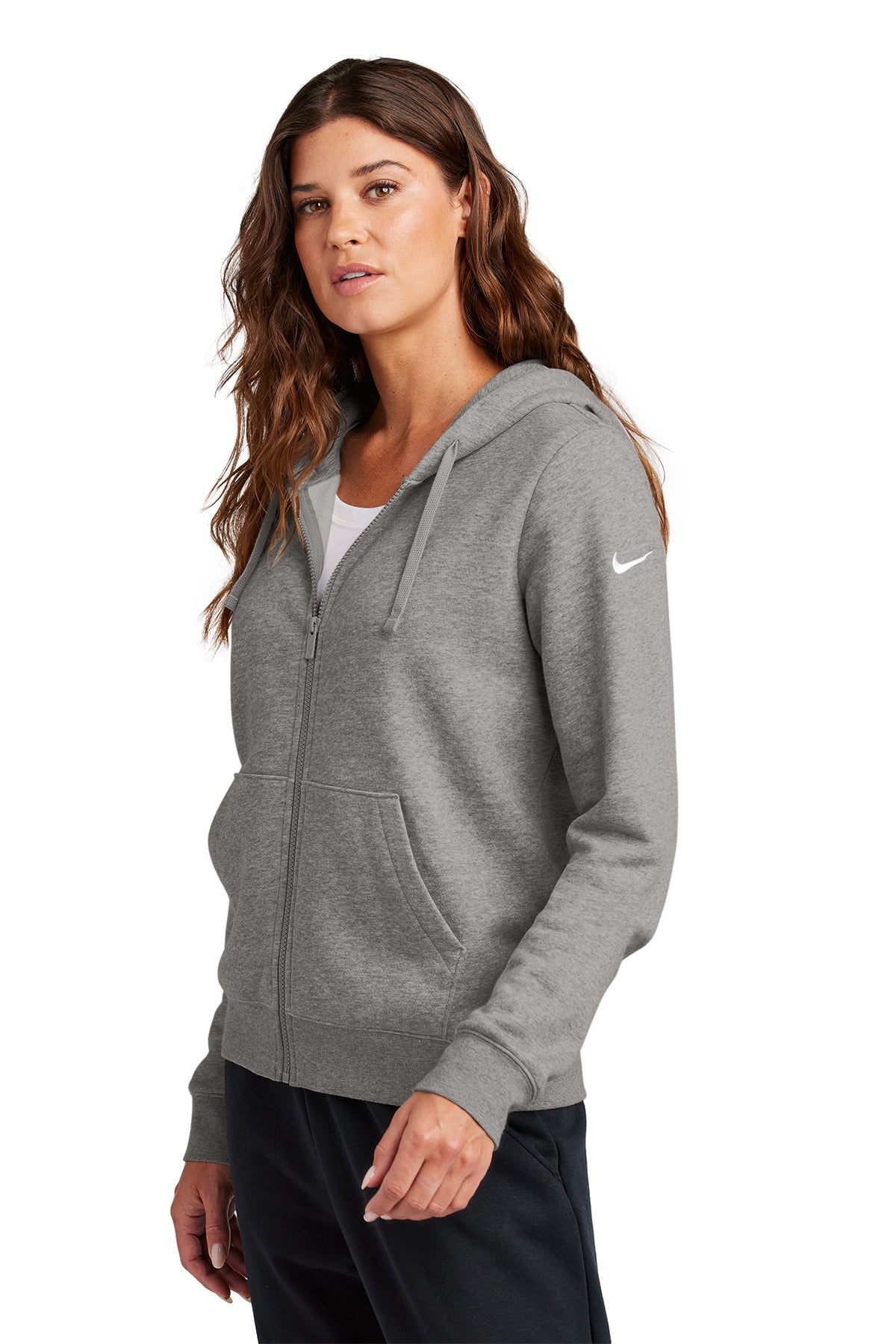 Nike Ladies Club Fleece Full-Zip Custom Hoodies, Charcoal Heather