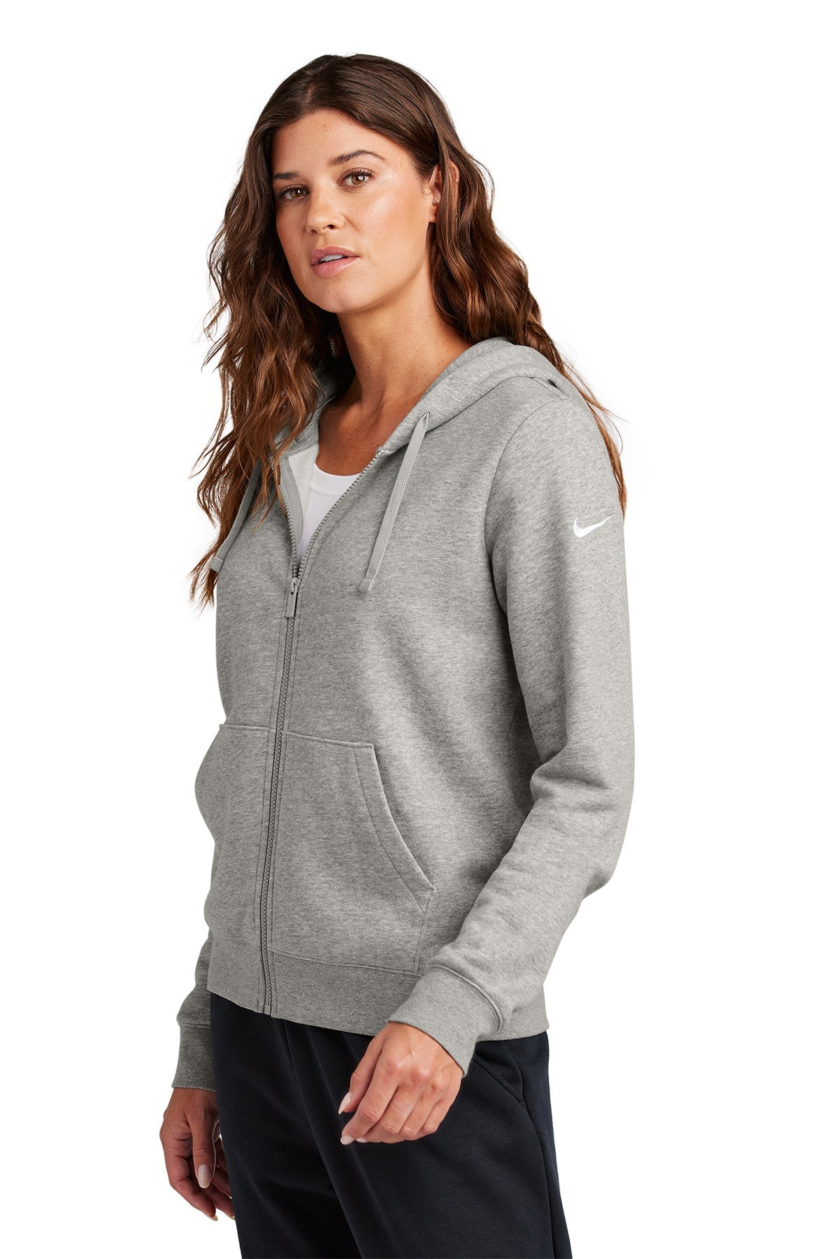 Nike Ladies Club Fleece Full-Zip Custom Hoodies, Dark Grey Heather