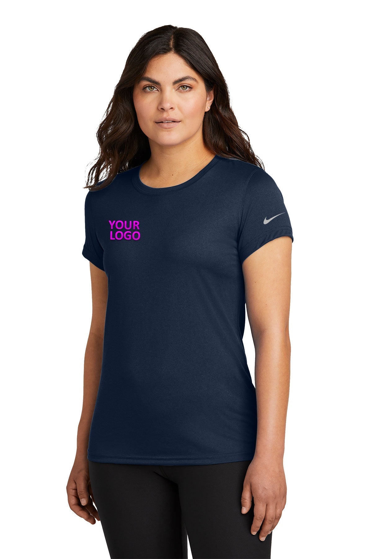 Nike Ladies Swoosh Sleeve rLegend Customized Tee's, College Navy [Rose Cay Maritime]