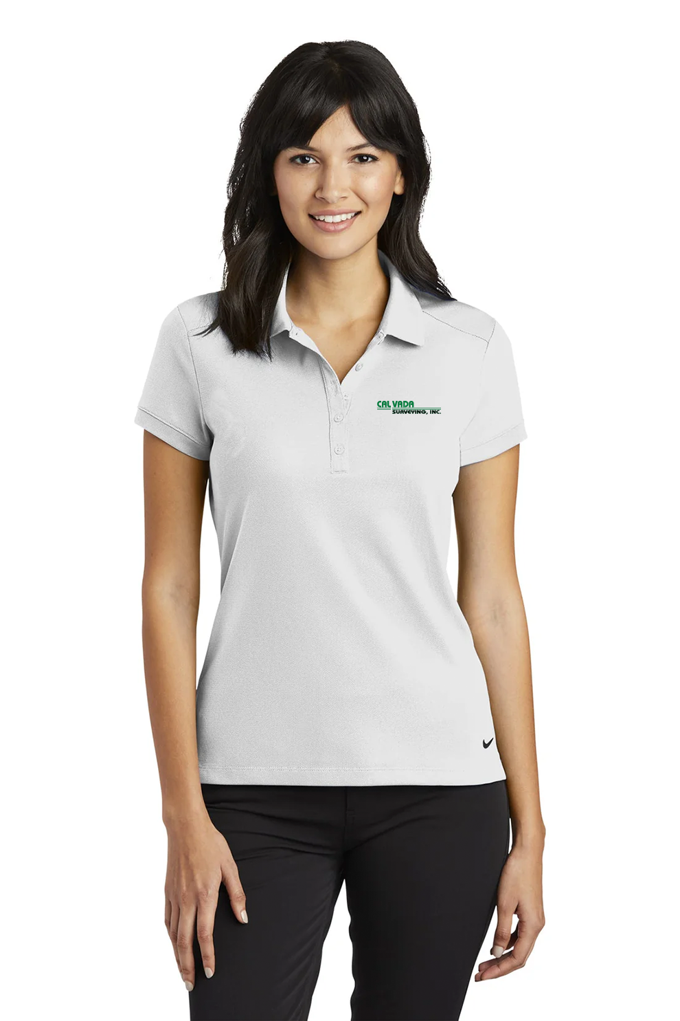 Nike Ladies Dri-FIT Icon Pique Modern Fit Polo, White [Calvada Surveying Inc]