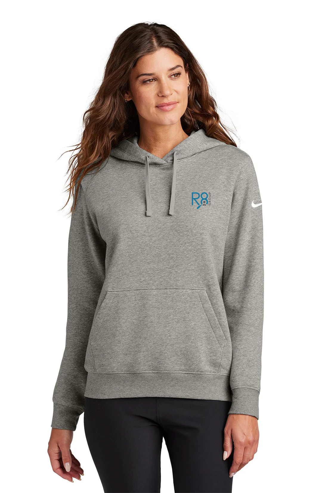Nike Ladies Club Fleece Pullover Hoodie, Dark Grey Heather [Real8 Group]