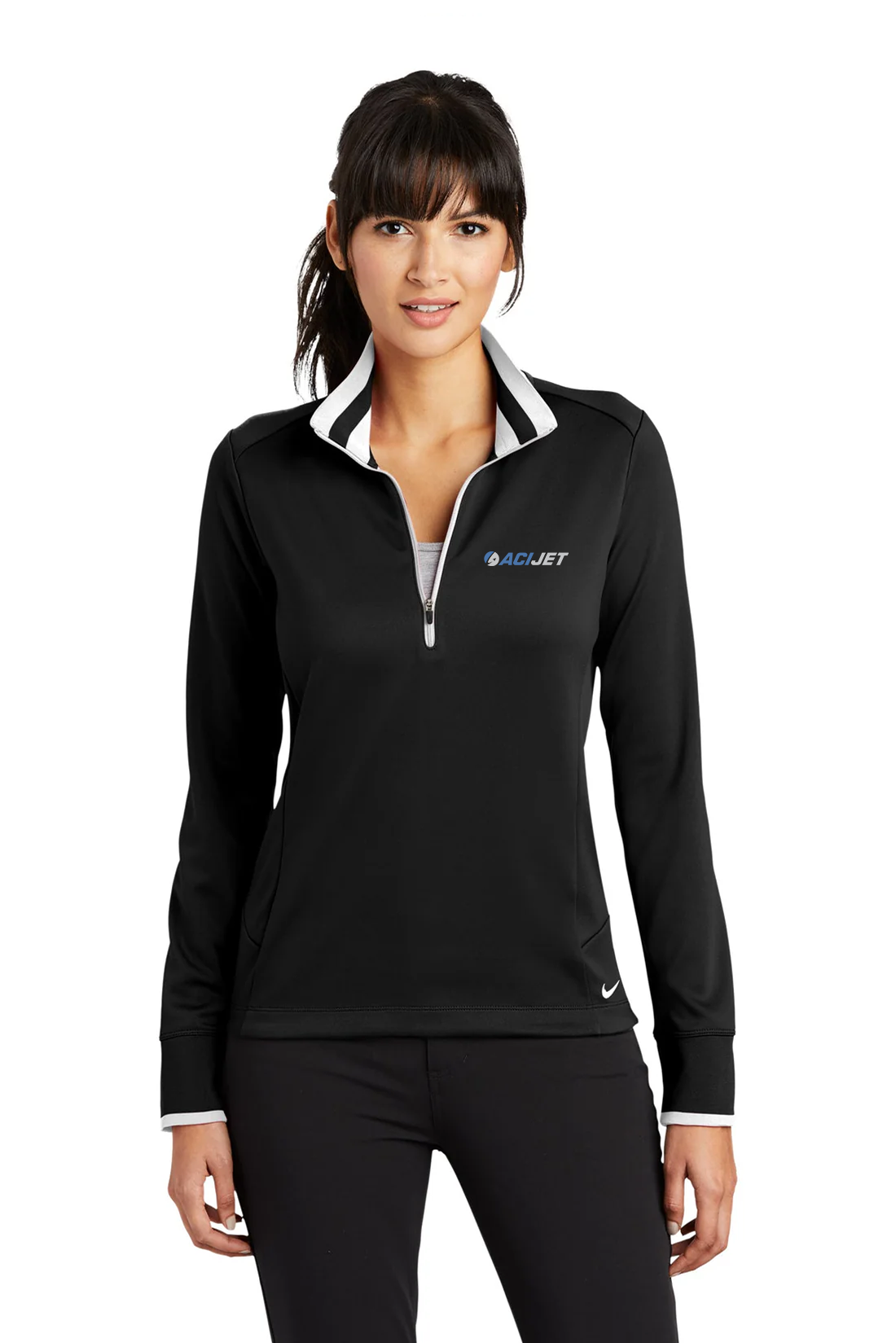 Nike Ladies Dri-FIT Quarter Zip Cover-Up, Black/ White [ACI Jet Uniforms]