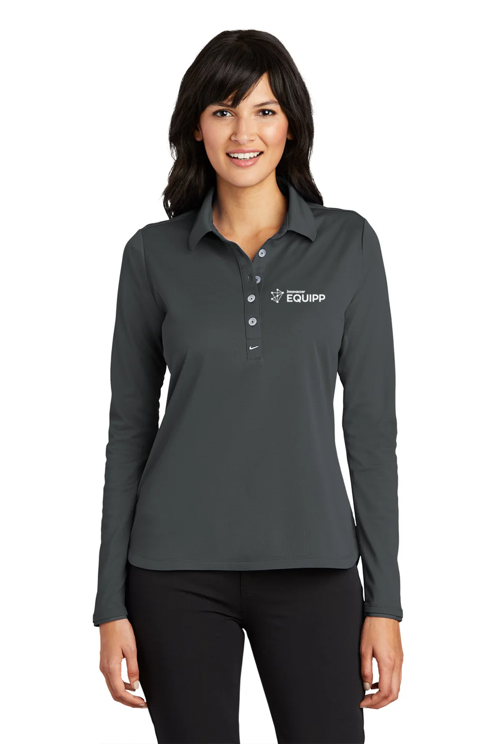 Nike Ladies Long Sleeve Dri-FIT Stretch Polo, Anthracite [PQS by Innovaccer]