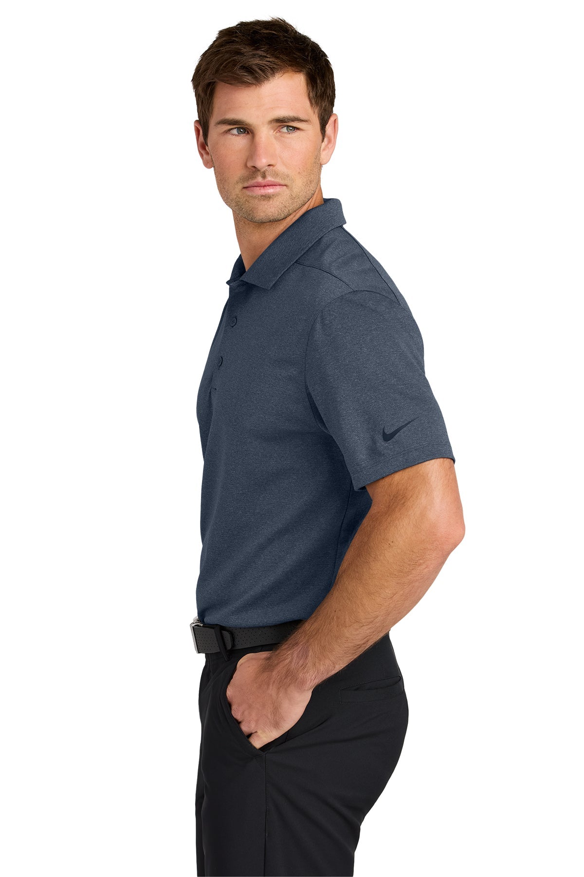 Nike Dri-FIT Smooth Heather Custom Polos, Navy Heather