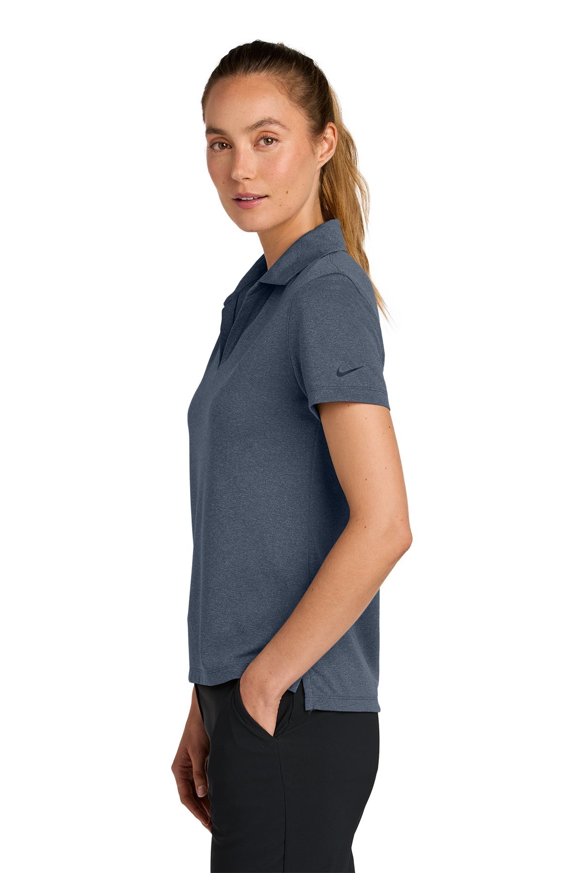 Nike Womens Dri-FIT Smooth Heather Custom Polos, Navy Heather [Fabricated Steel Products]