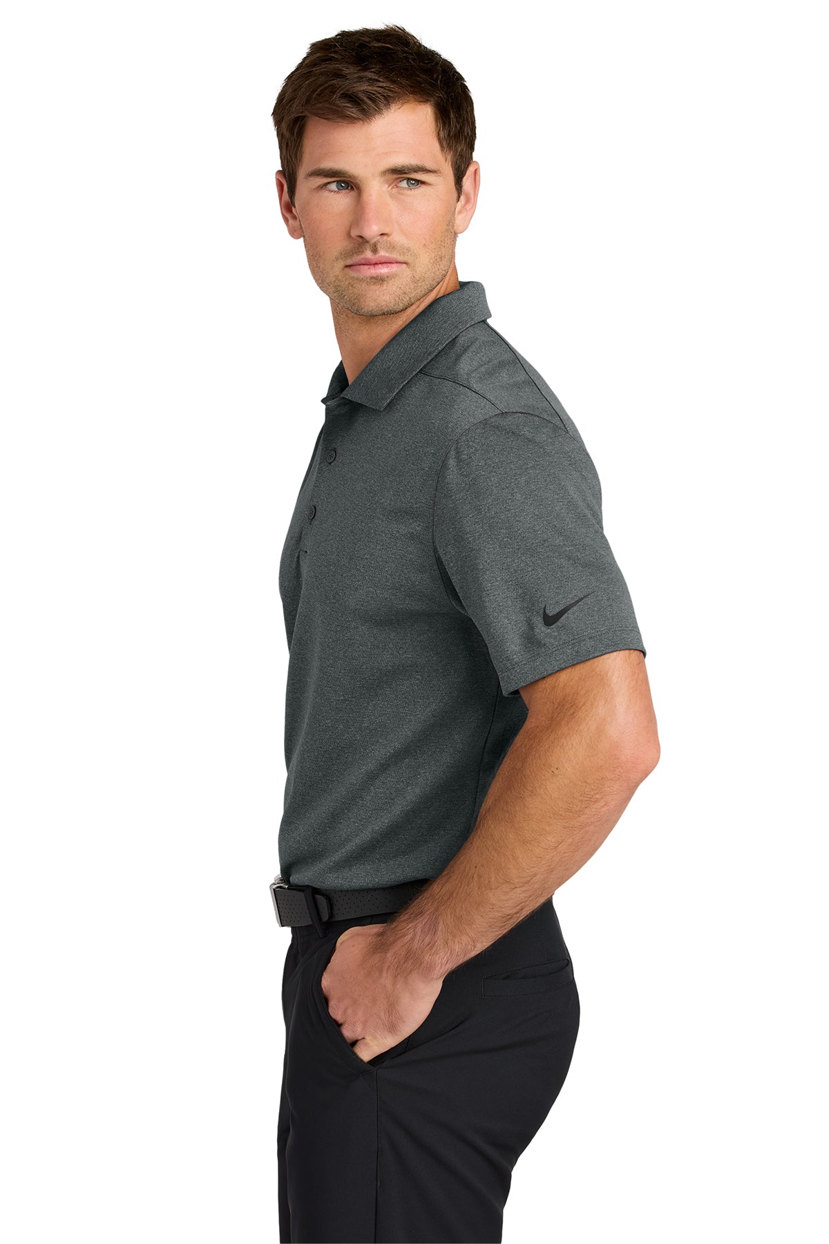Nike Dri-FIT Smooth Heather Custom Polos, Anthracite Heather