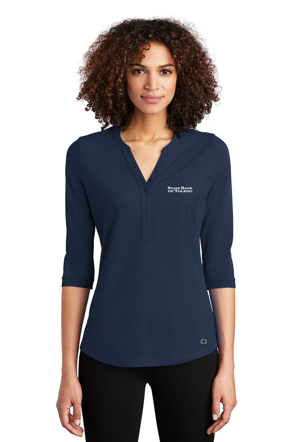 OGIO Ladies Jewel Henley, Navy [State Bank of Toledo]