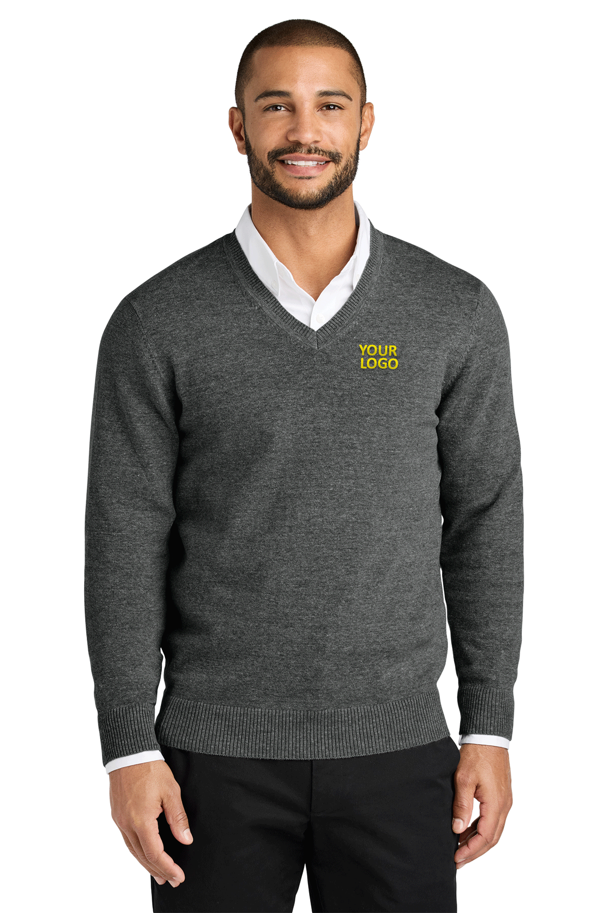 Port Authority Easy Care V-Neck Custom Sweaters, Charcoal Heather [CommStar Credit Union]
