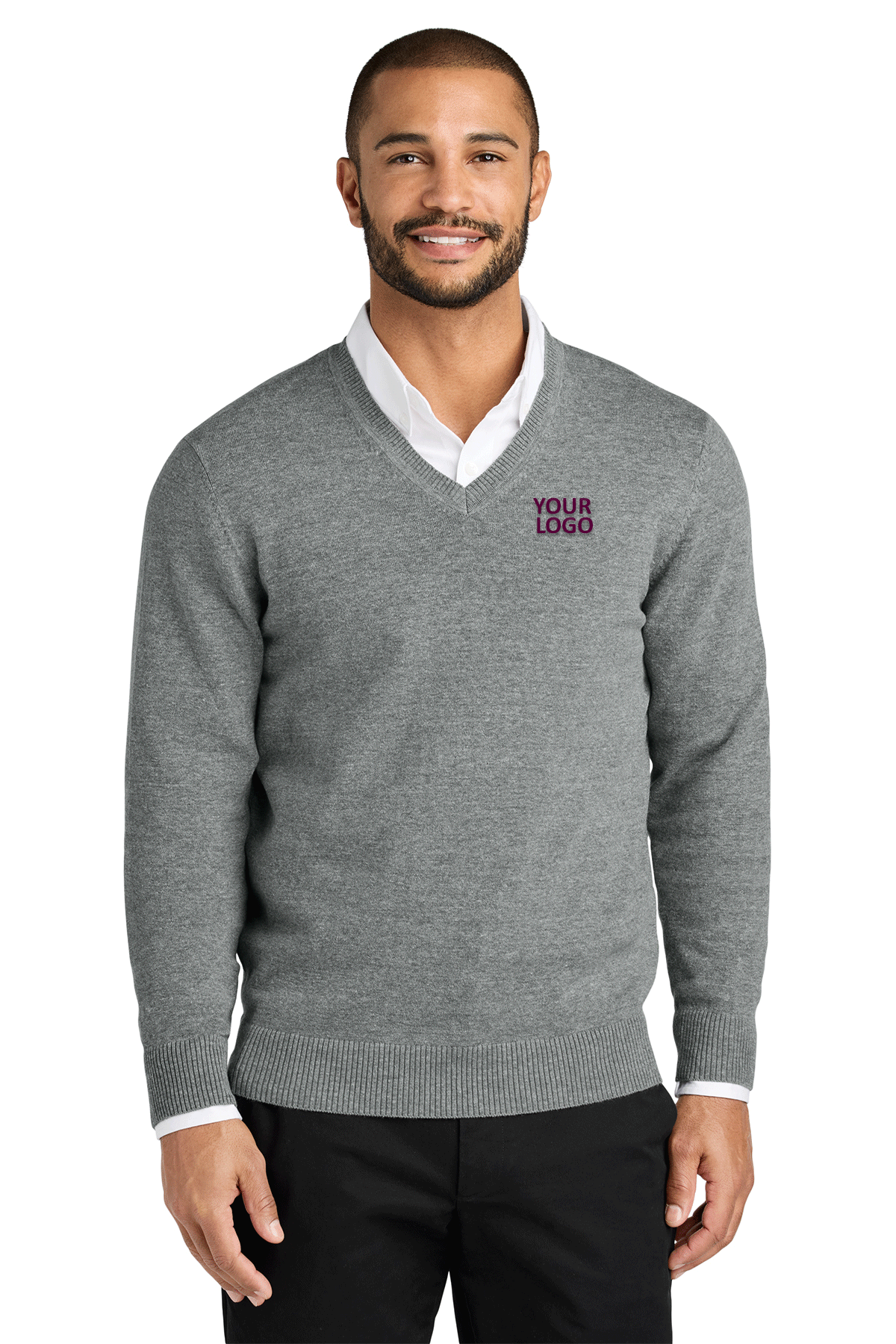 Port Authority Easy Care V-Neck Custom Sweaters, Medium Heather Grey [Labenz & Associates]