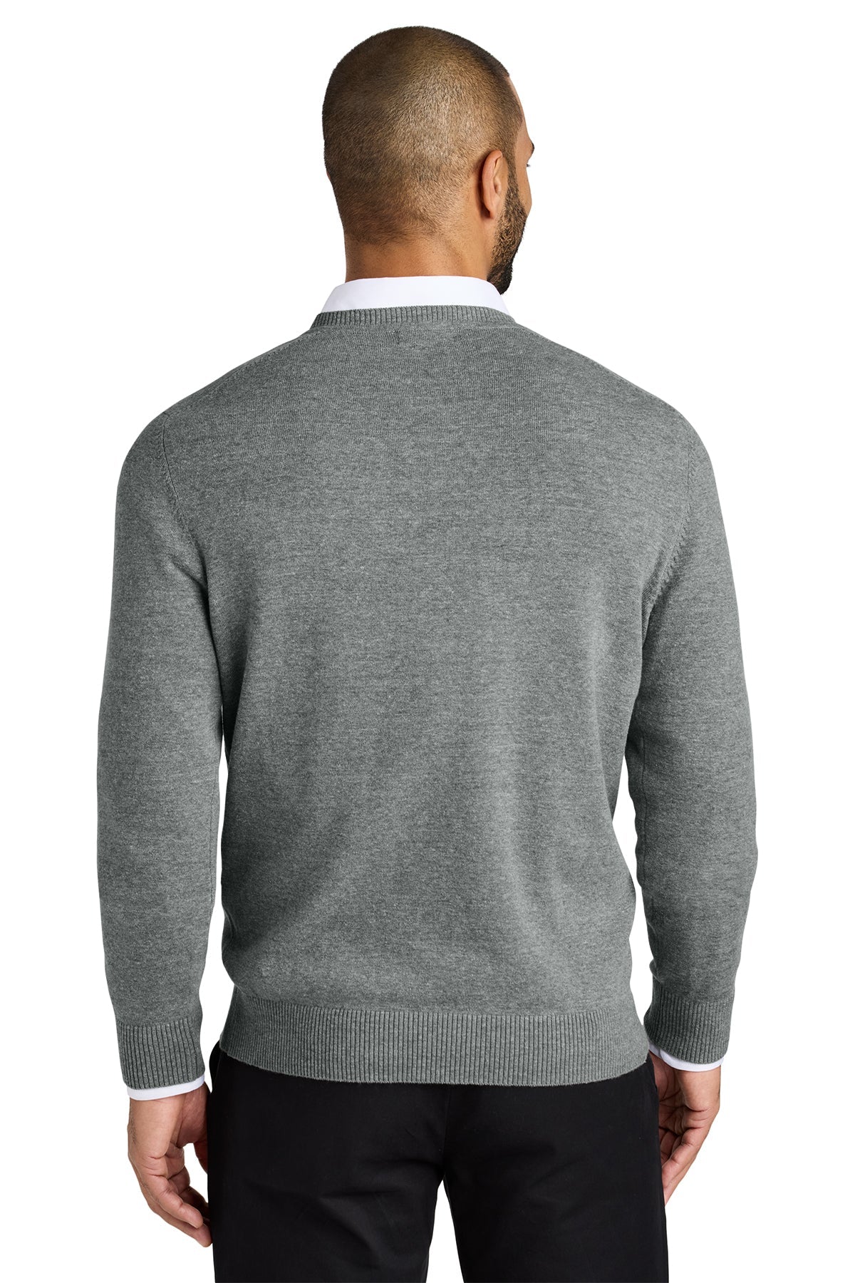 Port Authority Easy Care V-Neck Custom Sweaters, Medium Heather Grey [Eastside Vocational Services, Inc.]