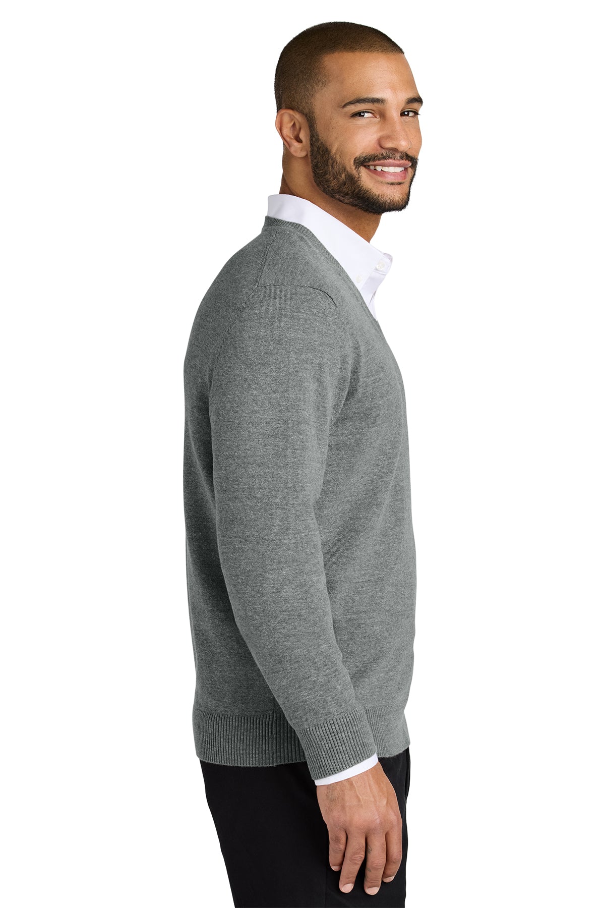 Port Authority Easy Care V-Neck Custom Sweaters, Medium Heather Grey [Eastside Vocational Services, Inc.]