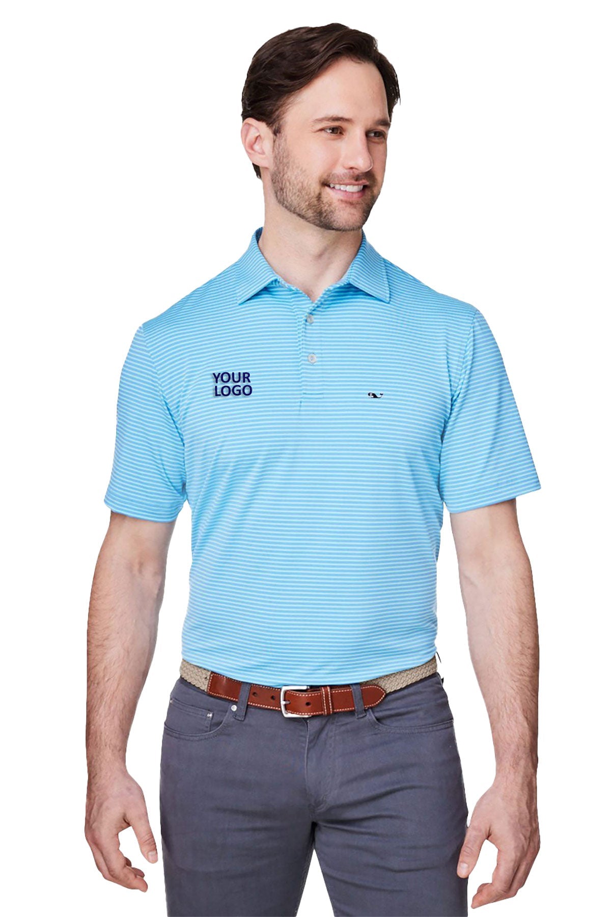 Vineyard Vines Custom Mens Bradley Stripe Sankaty Polos, Andros Blue