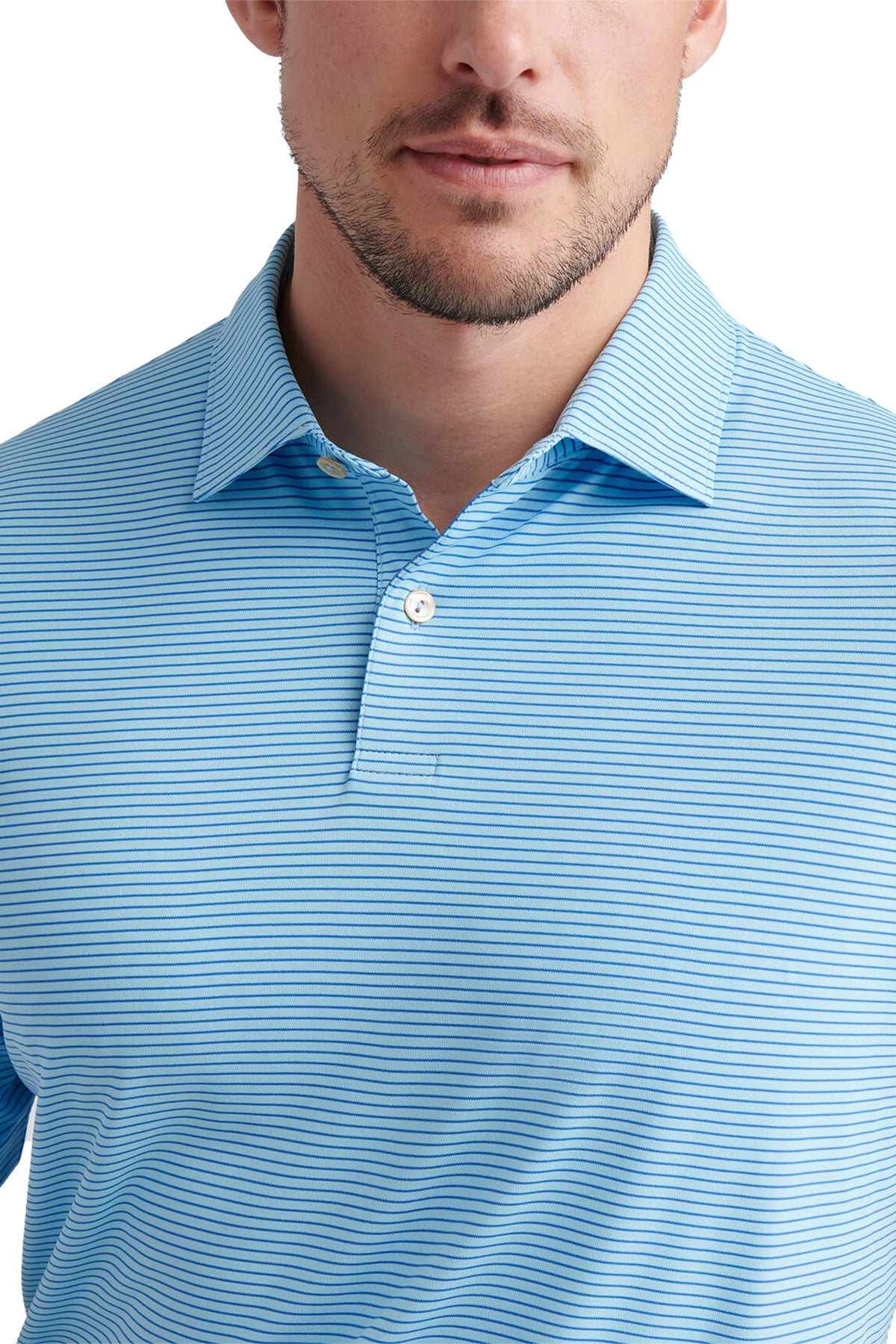 Peter Millar Mens Featherweight Stripe Performance Custom Polos, Seaport Blue