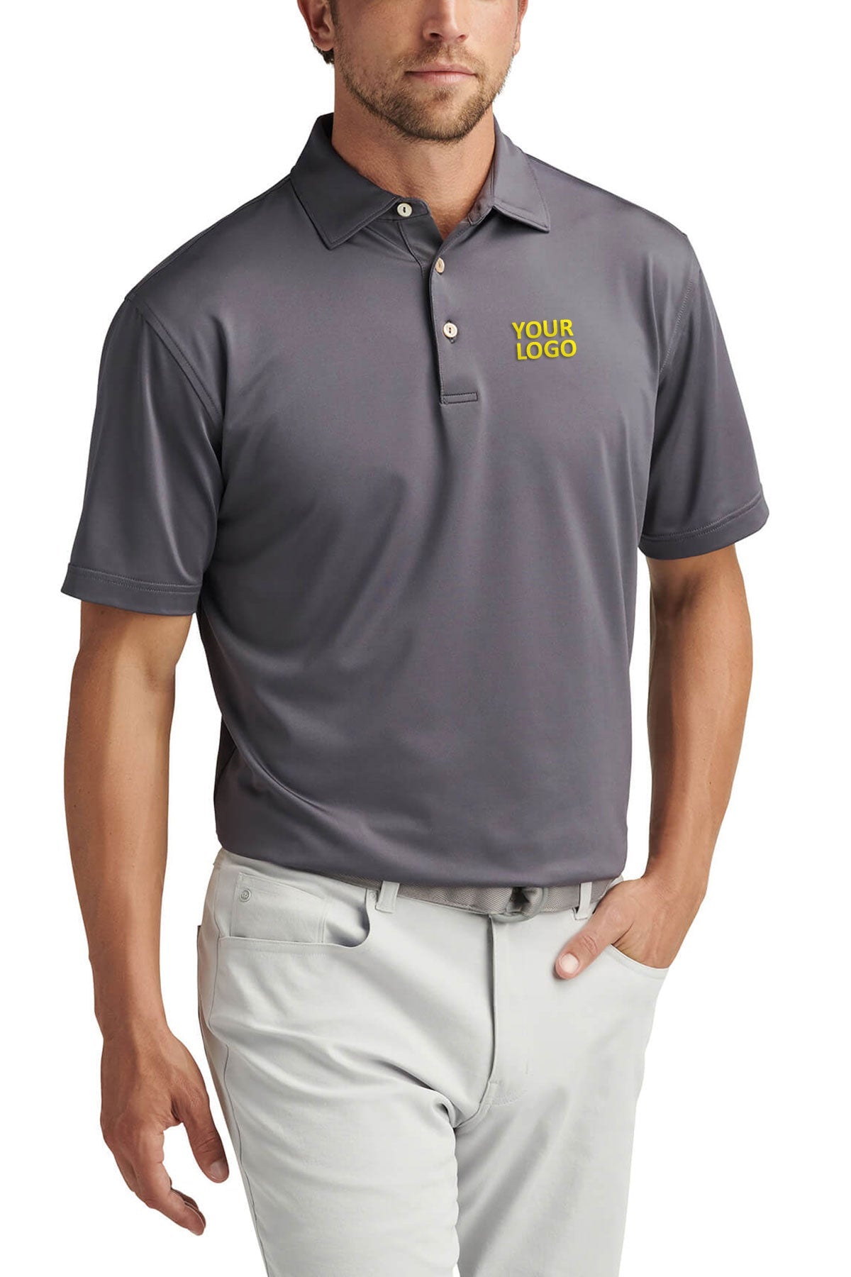 Peter Millar Mens Solid Performance Custom Polo Self Collar, Iron