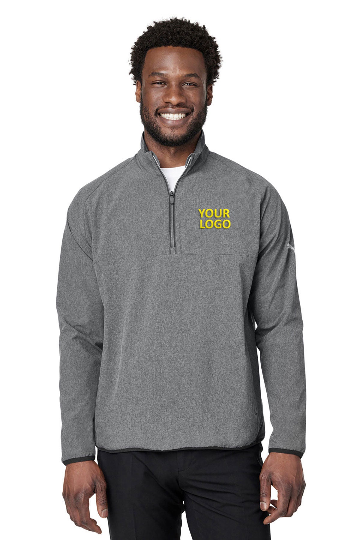 Custom Puma Men's Coastal Woven Quarter-Zip, Puma Black Heather