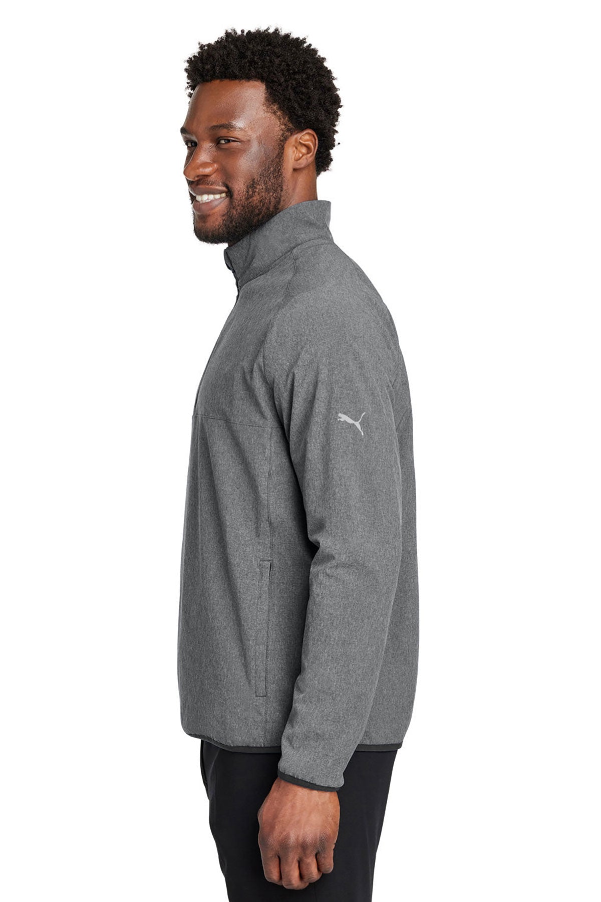 Custom Puma Men's Coastal Woven Quarter-Zip, Puma Black Heather