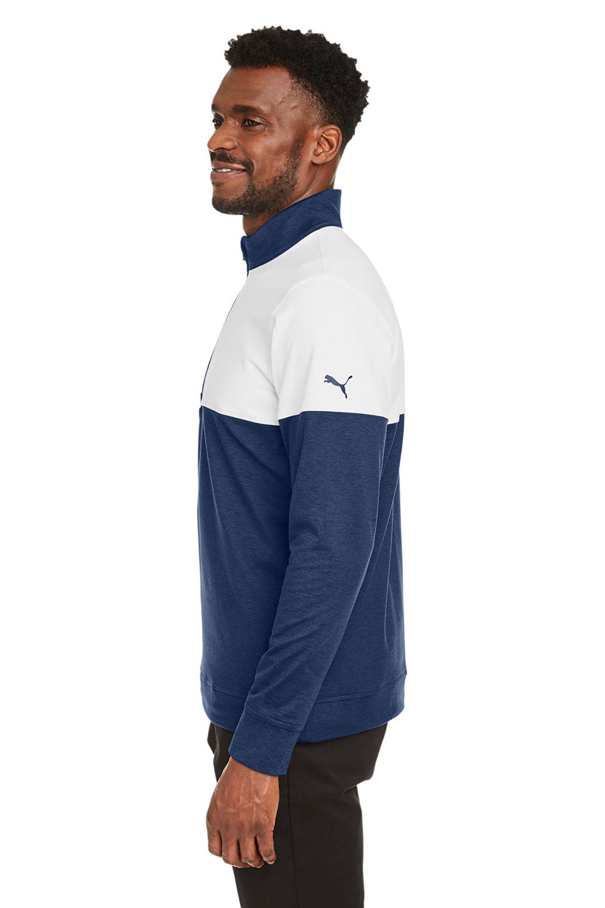 Custom Puma Men's Cloudspun Warm Up Quarter-Zip, Peacoat Bright White
