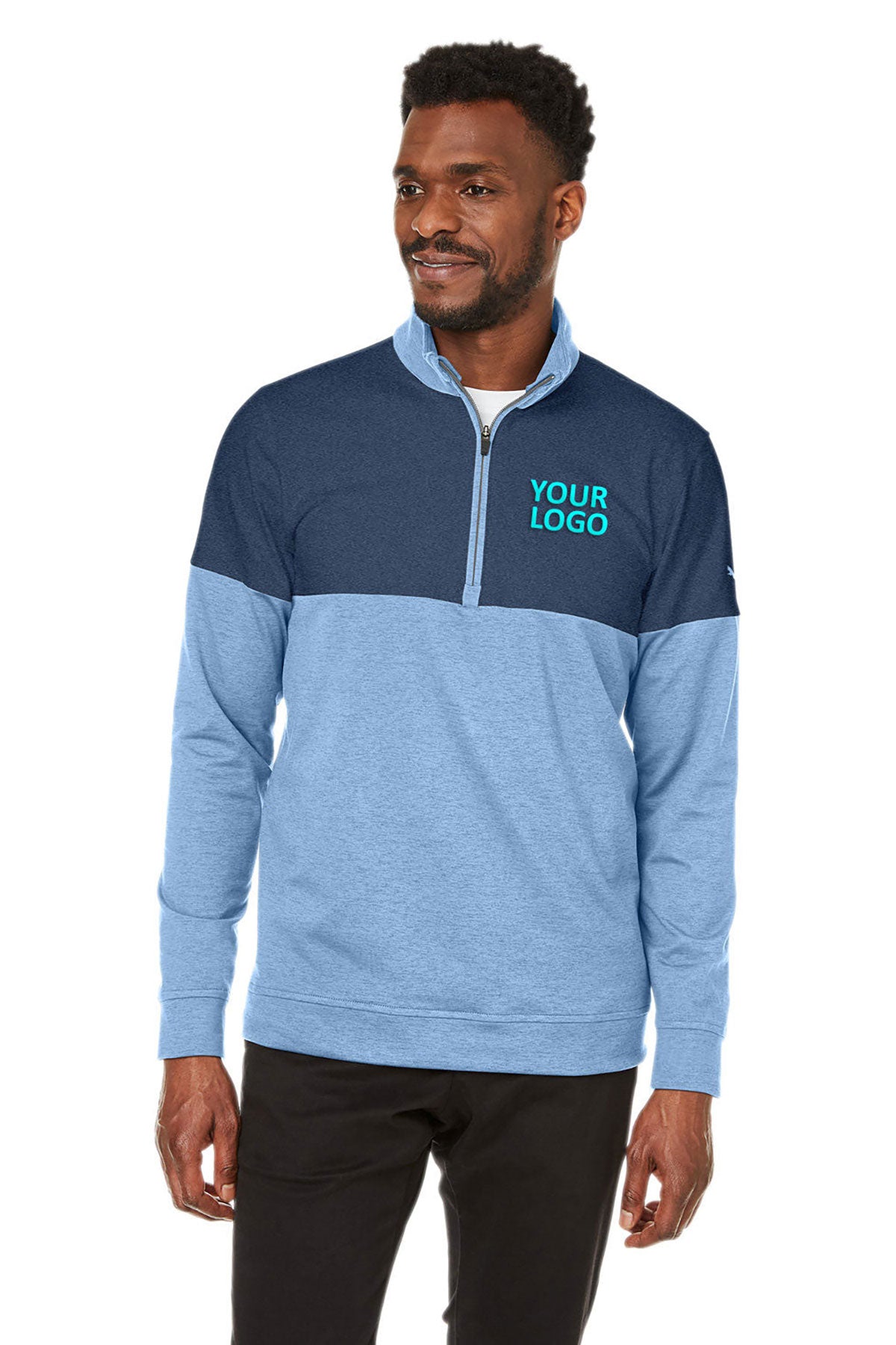 Custom Puma Men's Cloudspun Warm Up Quarter-Zip, Blue Bell Dark Denim