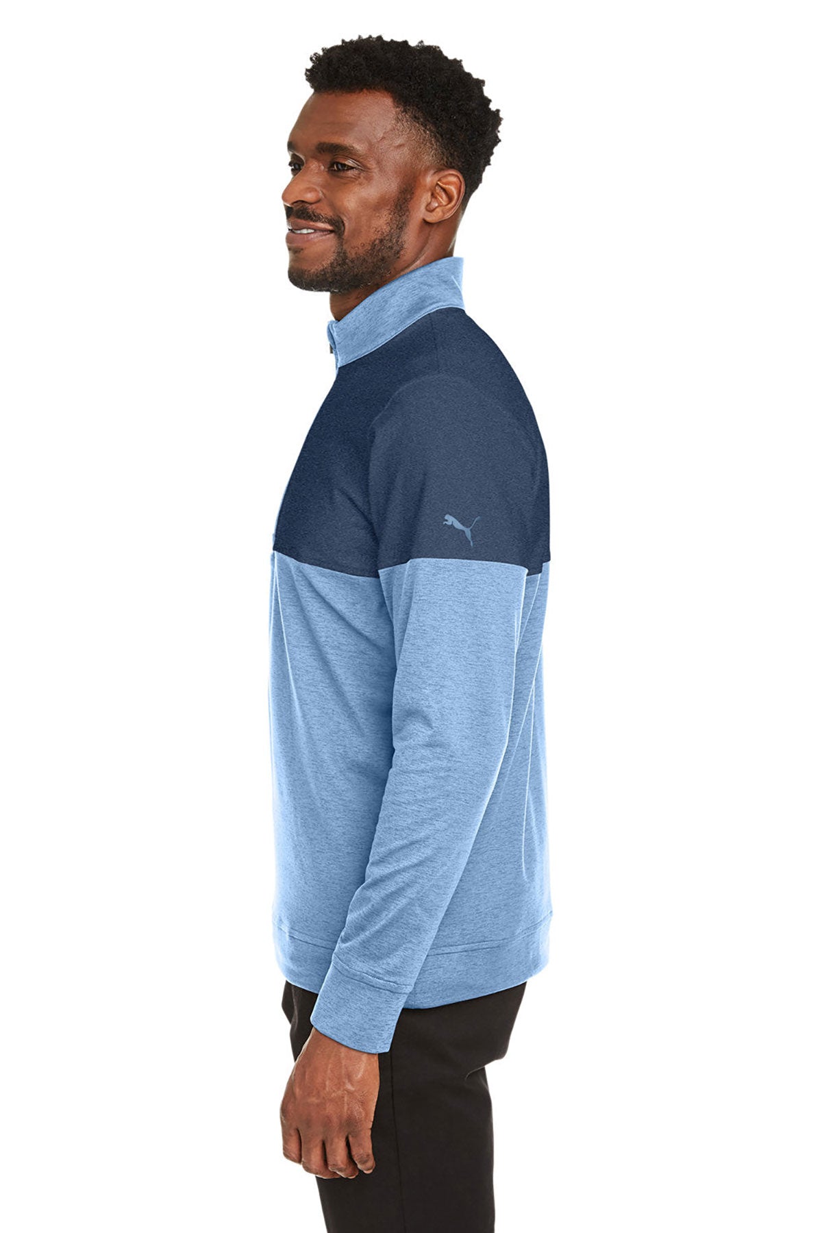 Custom Puma Men's Cloudspun Warm Up Quarter-Zip, Blue Bell Dark Denim