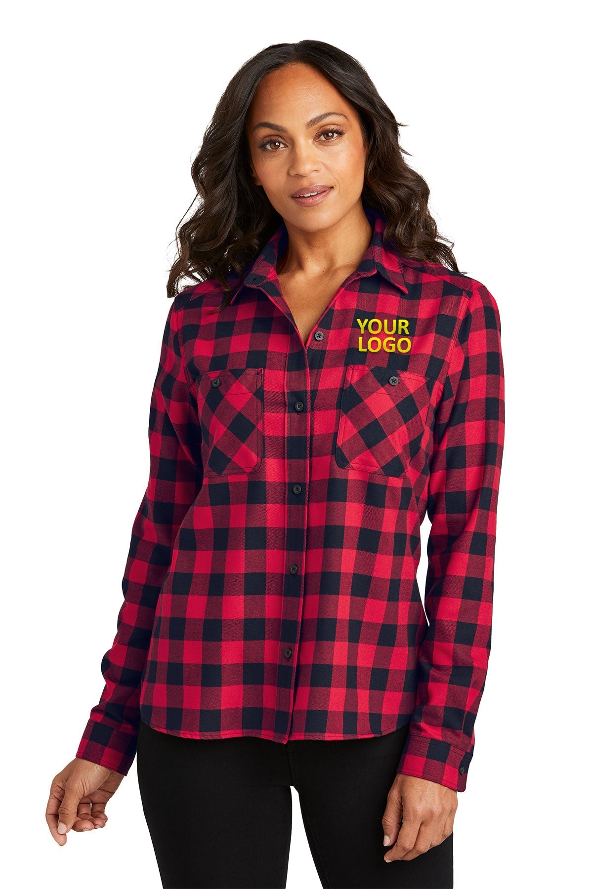 Port Authority Red/ Black Buffalo Check LW669 company logo shirts