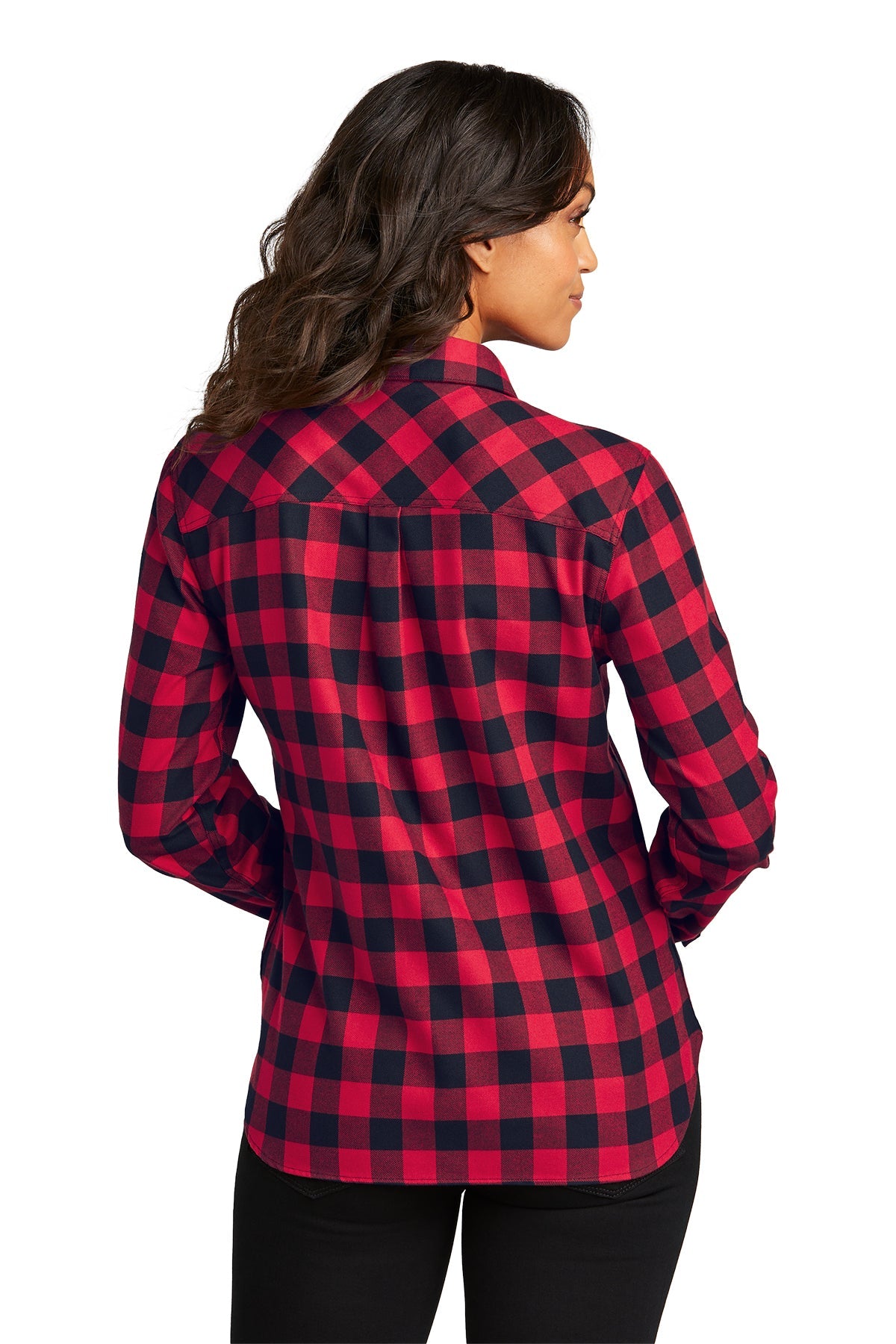 Port Authority Ladies Custom Plaid Flannel Shirts, Red/ Black Buffalo Check