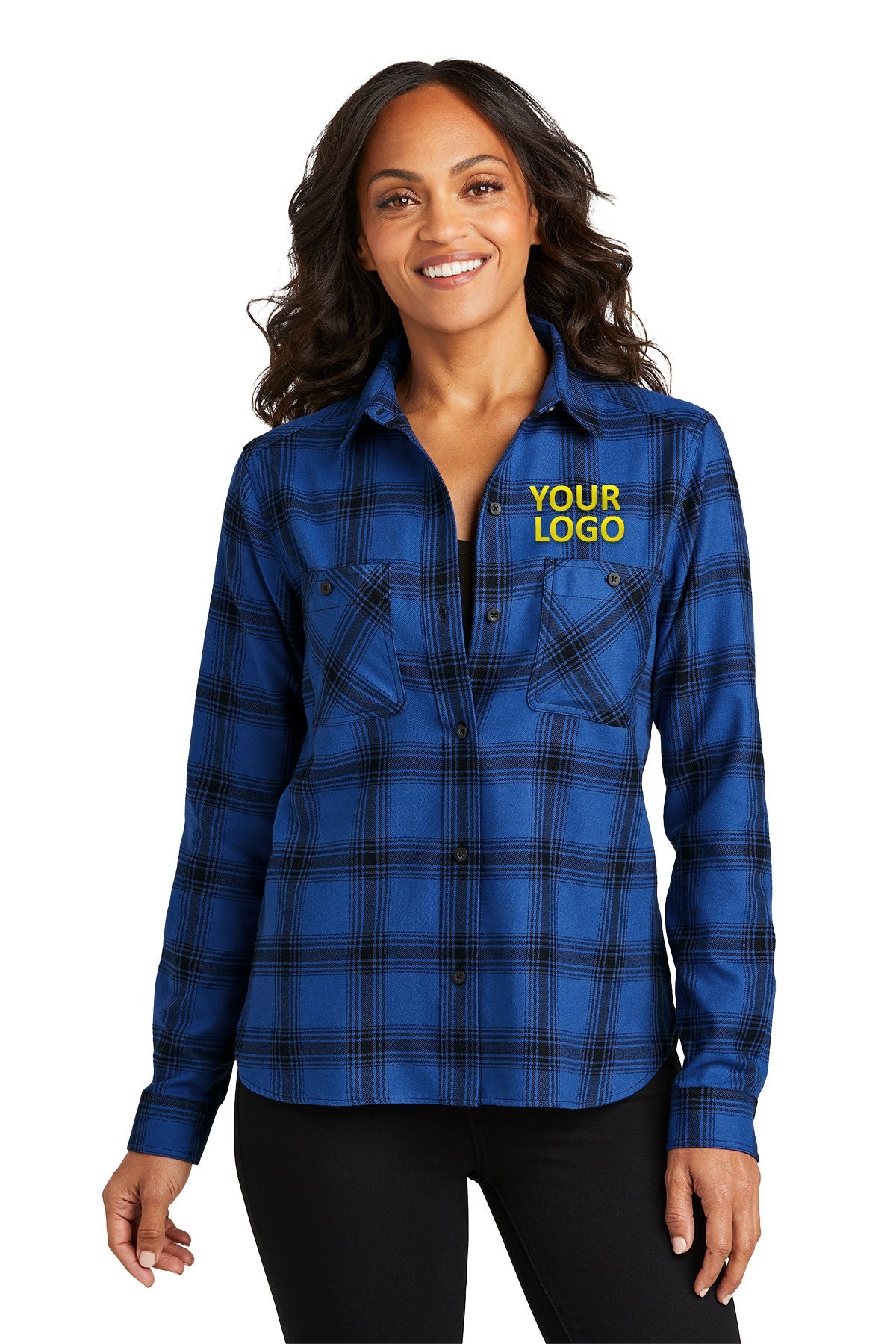 Port Authority Royal/ Black Open Plaid LW669 custom logo shirts