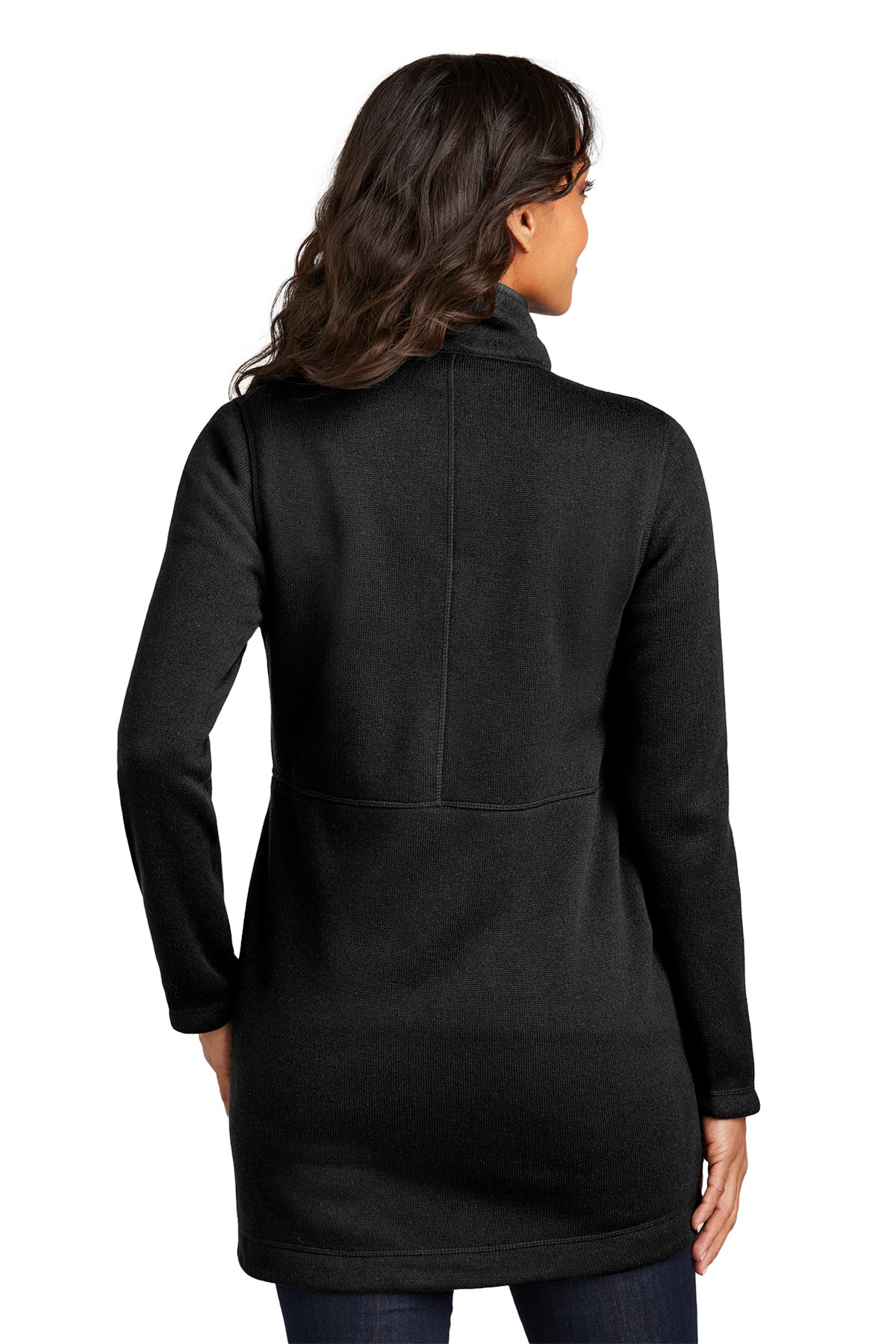 Port Authority Ladies Arc Sweater Fleece Long Customized Jackets, Deep Black