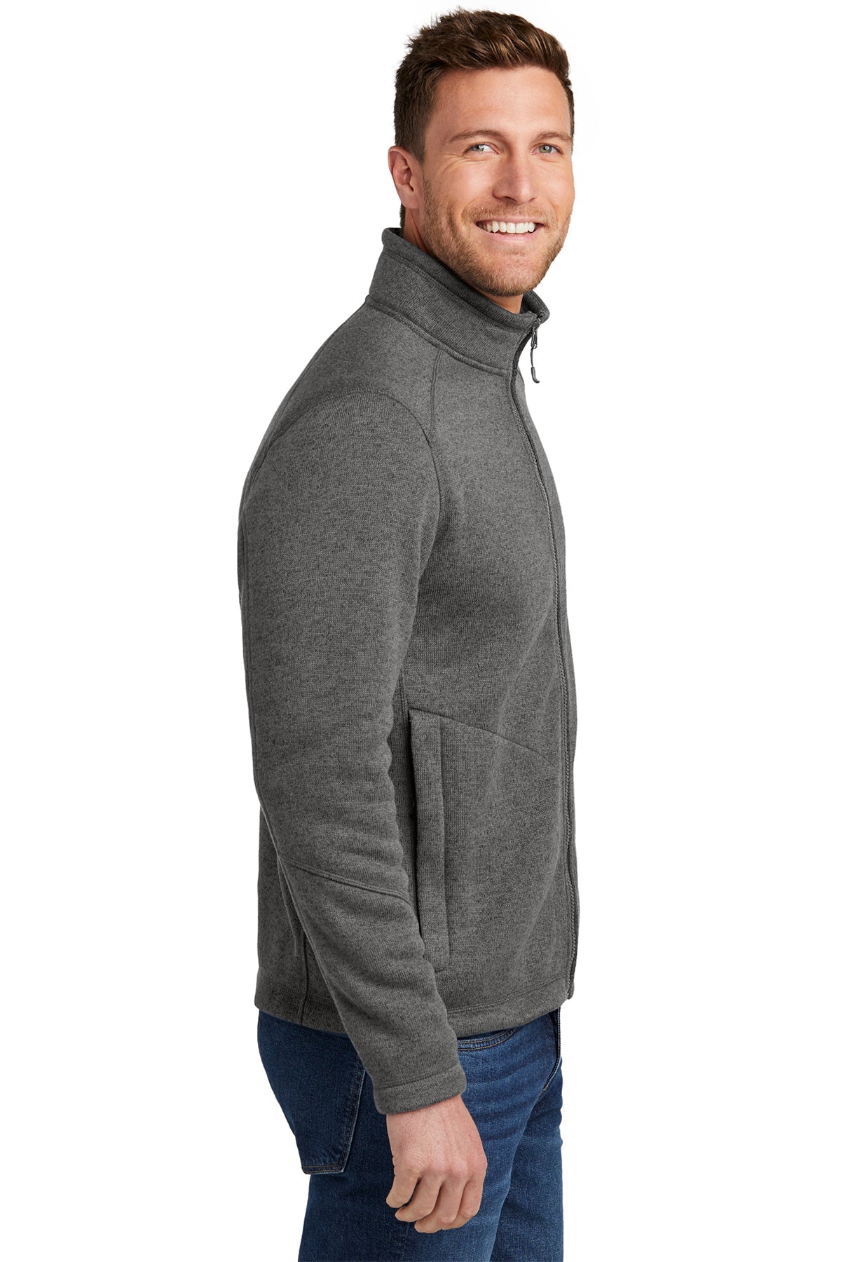 Port Authority Arc Sweater Fleece Custom Jackets, Grey Smoke Heather