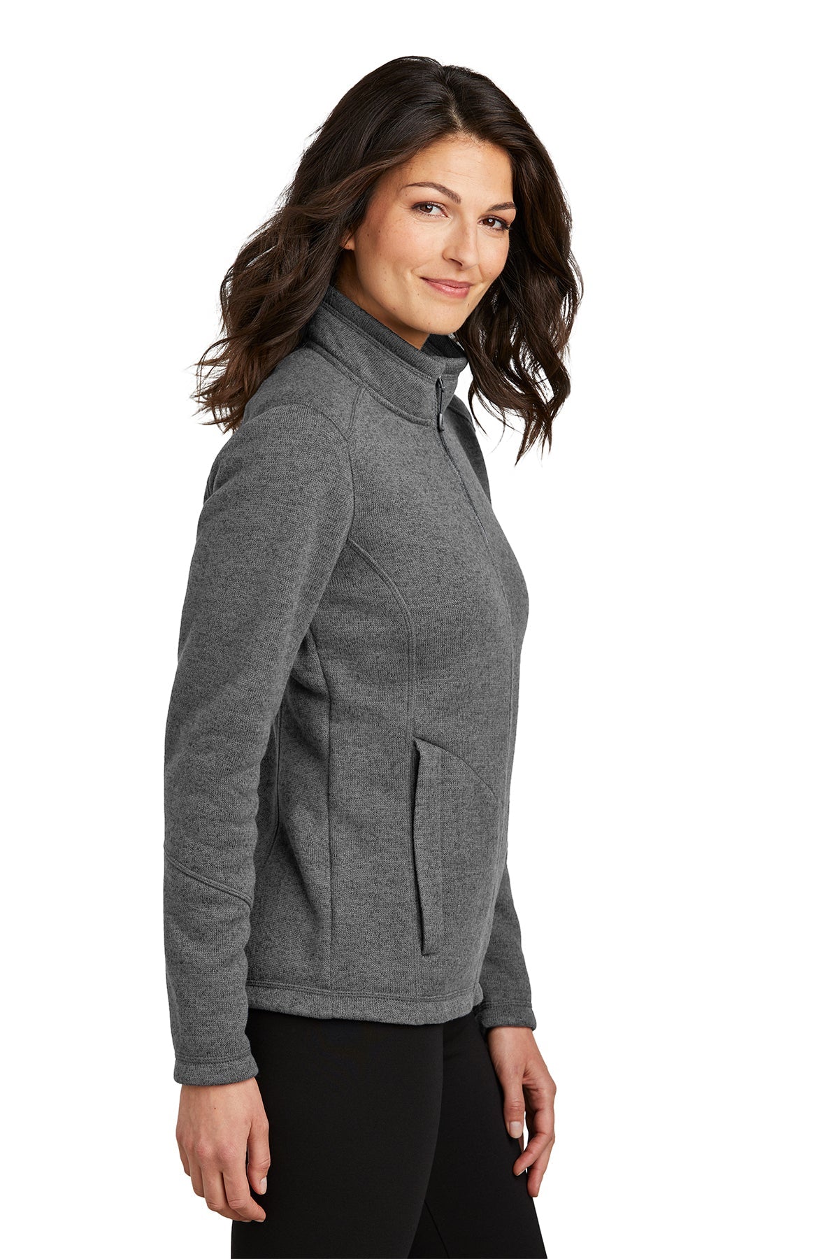 Port Authority Ladies Arc Sweater Fleece Custom Jackets, Grey Smoke Heather