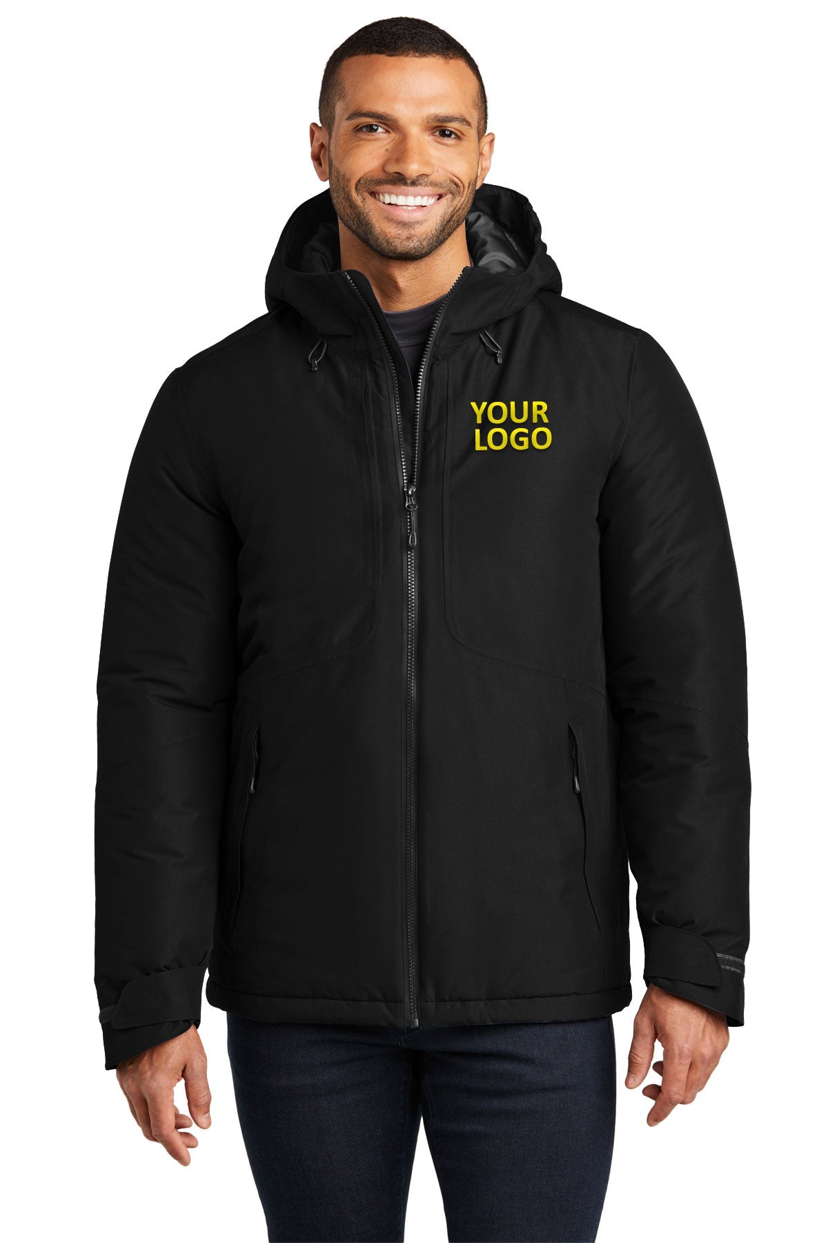Port Authority Deep Black J362 jackets with company logo