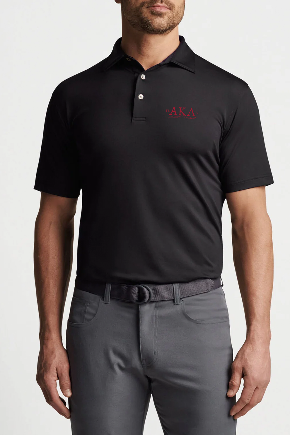 Peter Millar Performance Self Collar Polo, Black [Alpha Kappa Lambda - Gamma Beta]