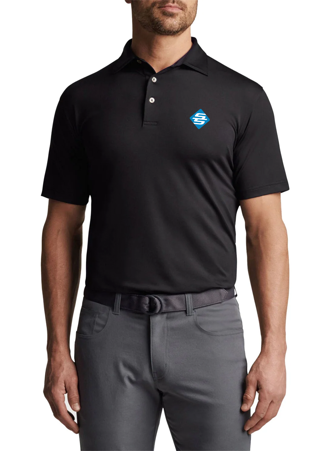 Peter Millar Performance Self Collar Polo, Black [Shumaker & Sieffert]