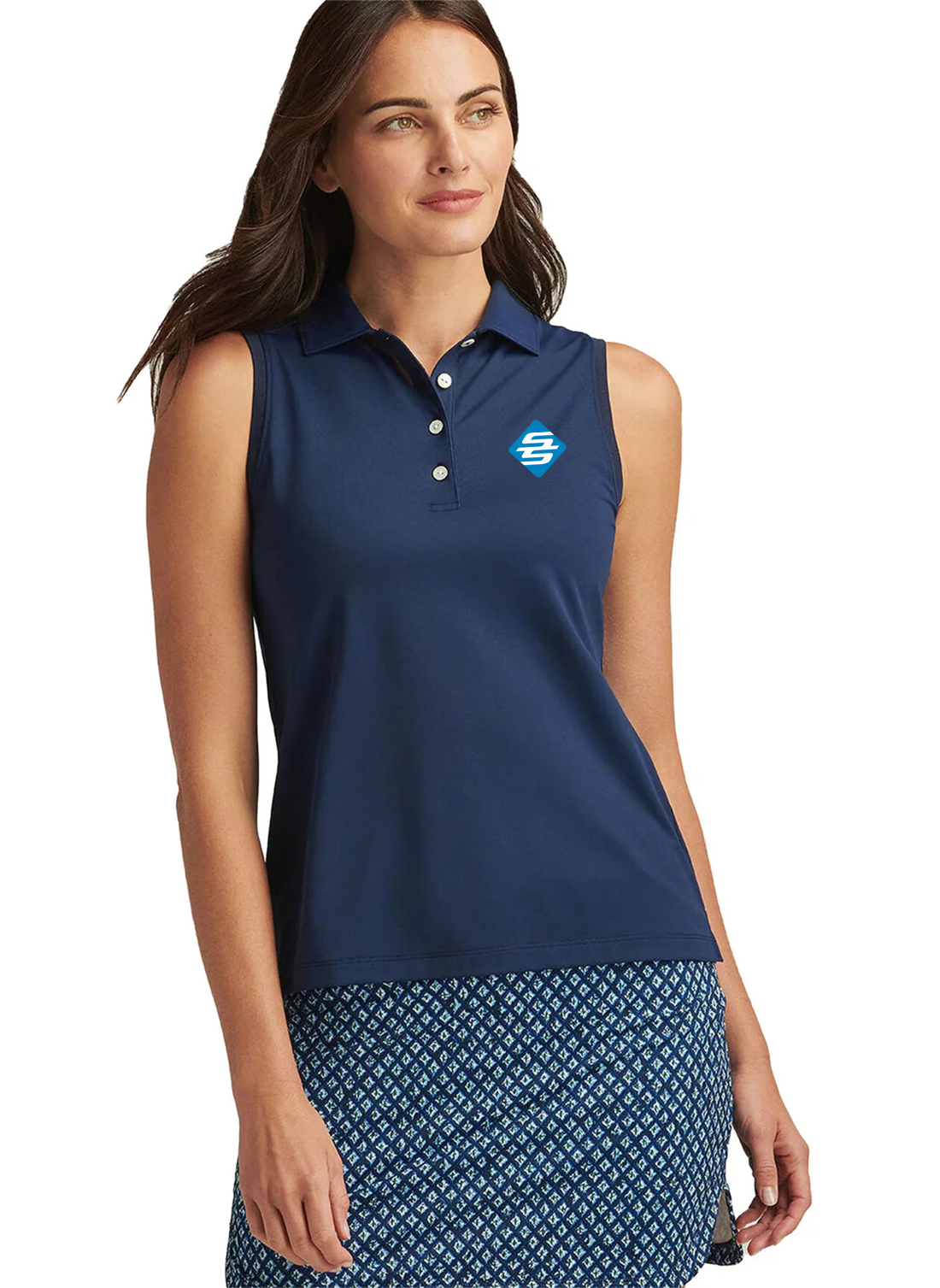 Peter Millar Women's Sport Mesh Sleeveless Button Polo, Navy [Shumaker & Sieffert]