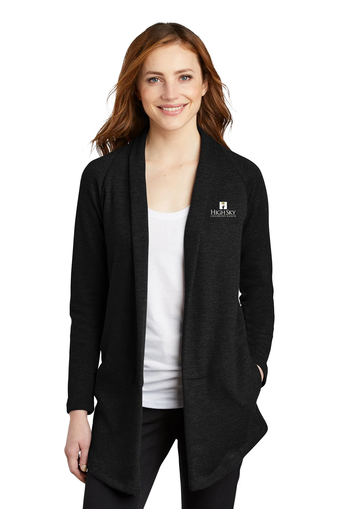 Port Authority Ladies Interlock Cardigan, Deep Black/ Charcoal Heather [High Sky Children's Ranch]