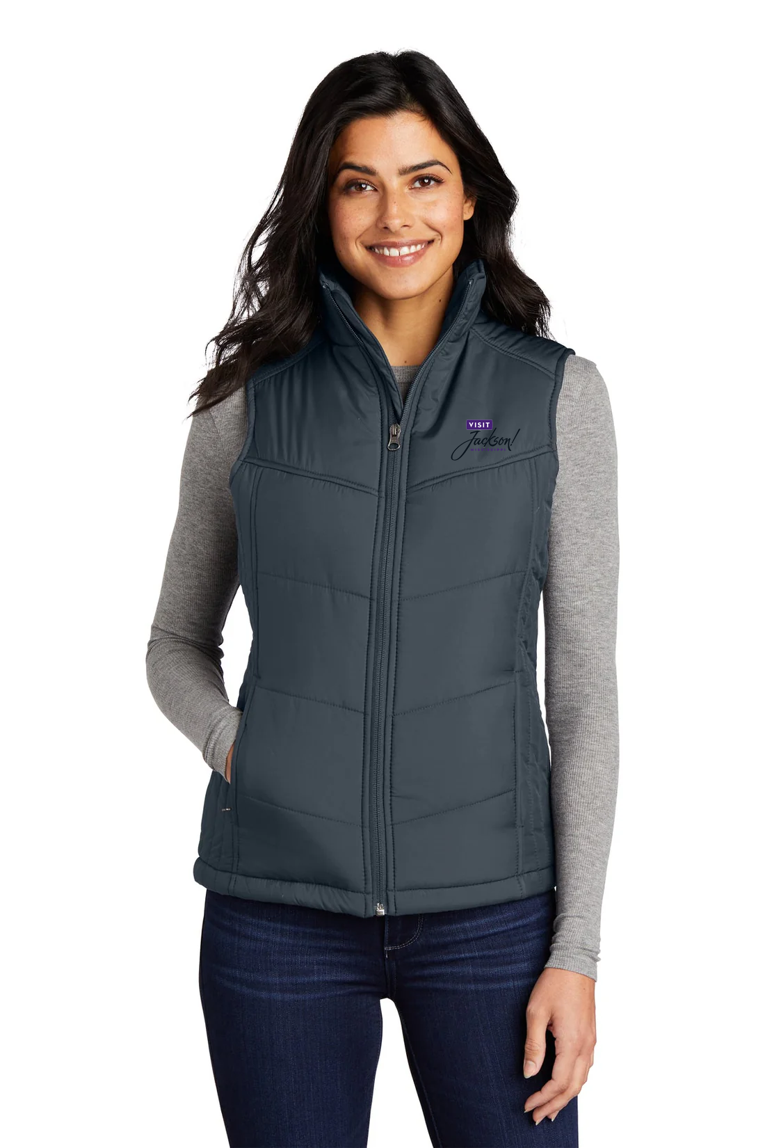 Port Authority Ladies Puffy Vest, Dark Slate/Black [Visit Jackson]