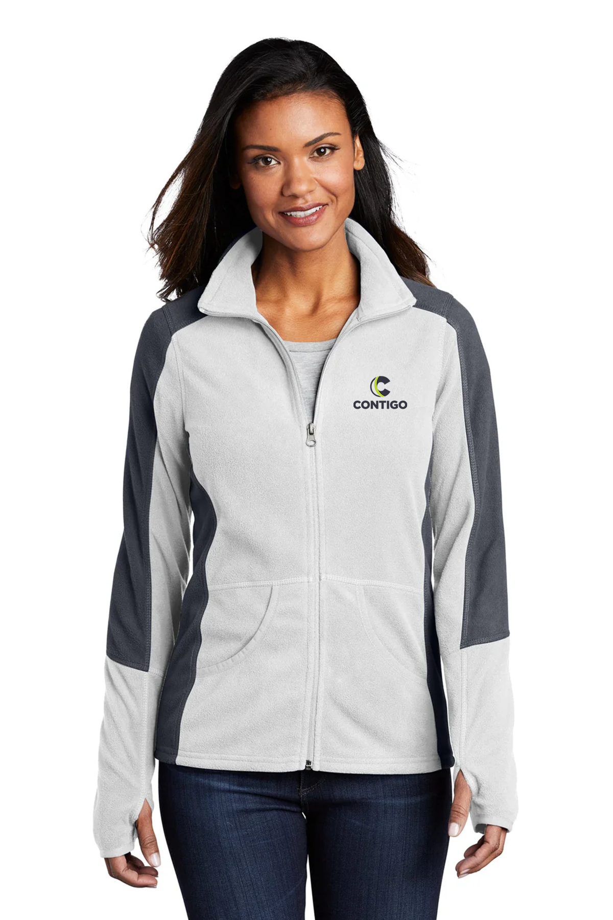 Port Authority Ladies Colorblock MicroFleece Jacket, White/ Battleship Grey [Contigo Real Estate]