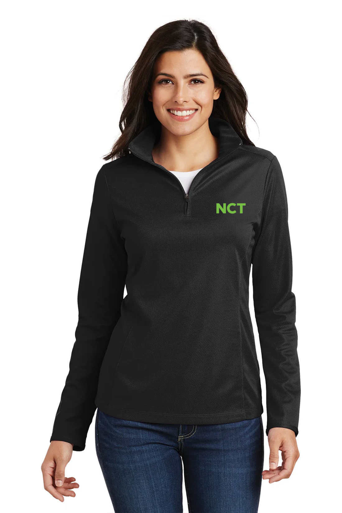 Port Authority Ladies Pinpoint Mesh 1/2-Zip, Black [NCT]