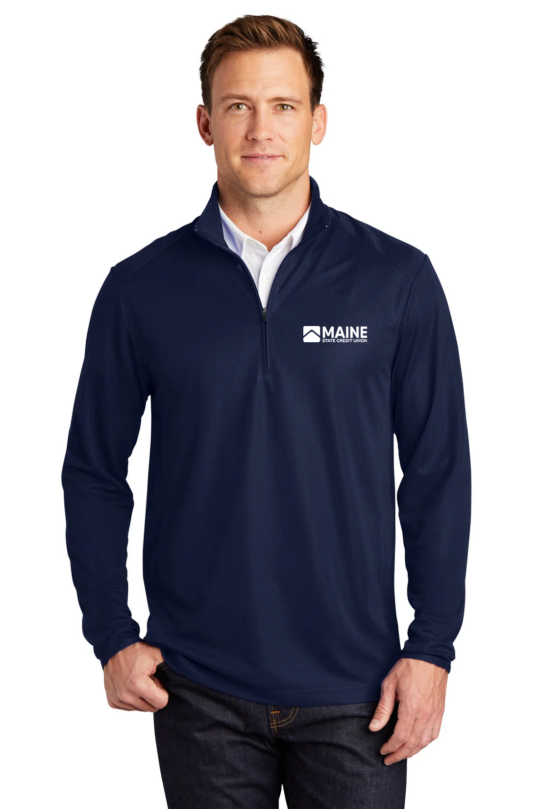 Port Authority Pinpoint Mesh 1/2-Zip, True Navy [Maine State Credit Union]