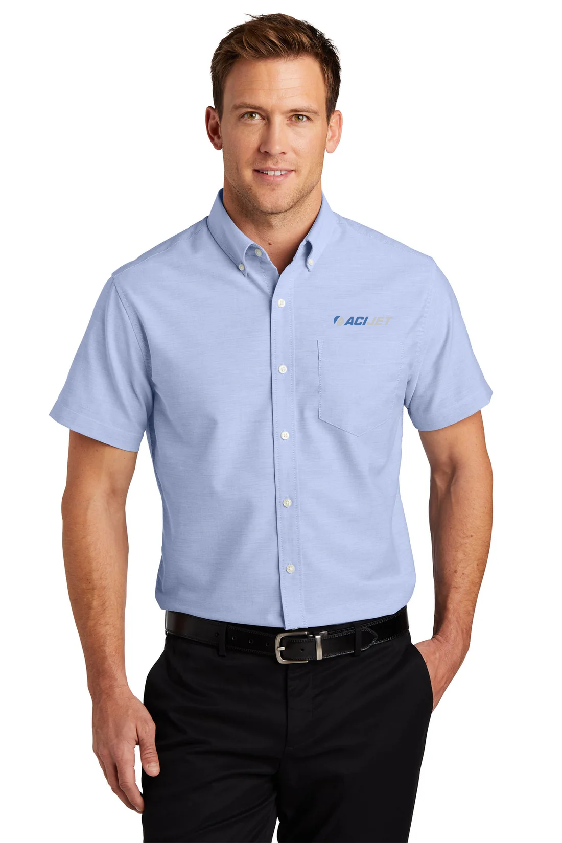 Port Authority Short Sleeve SuperPro Oxford Shirt, Oxford Blue [ACI Jet Uniforms]