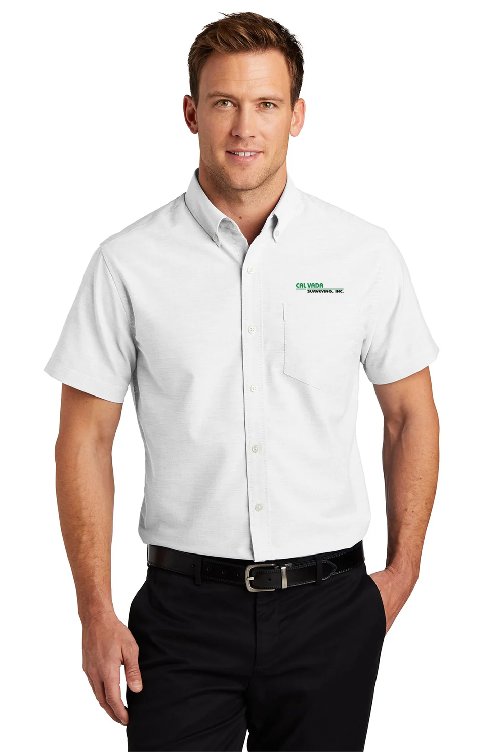 Port Authority Short Sleeve SuperPro  Oxford Shirt, White [Calvada Surveying Inc]