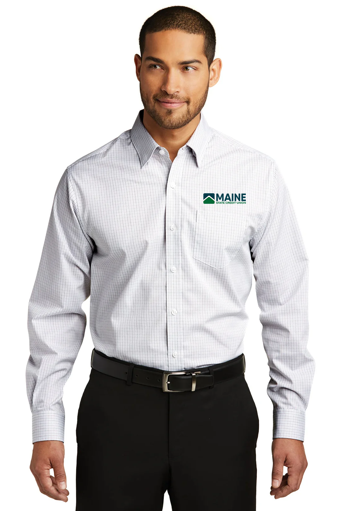 Port Authority Tattersall Easy Care Shirt, White/ Dark Grey [Maine State Credit Union]