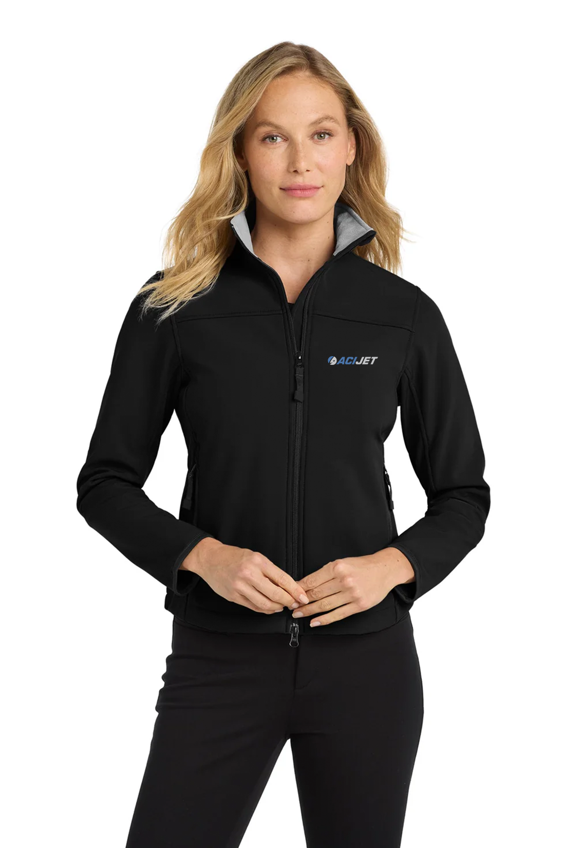 Port Authority Women's Glacier Soft Shell Jacket, Black/ Chrome [ACI Jet Uniforms]