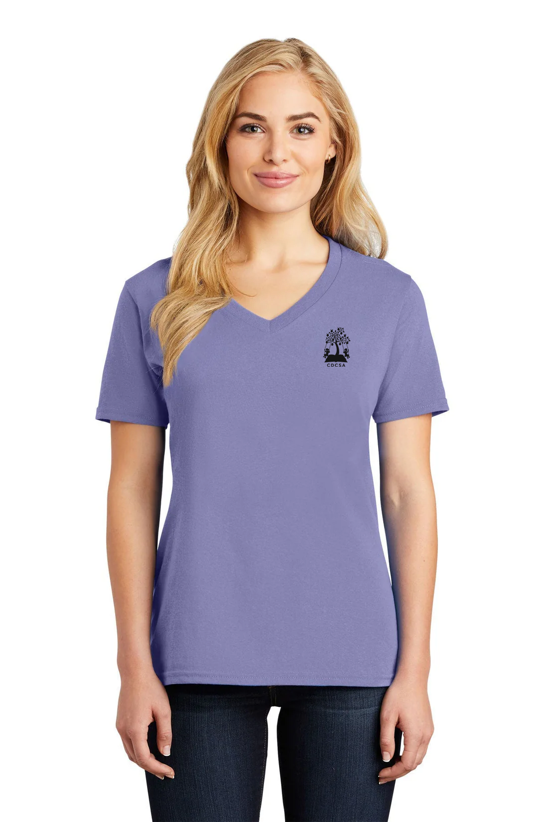 Port & Company Ladies Core Cotton V-Neck Tee, Violet [CDCSA]