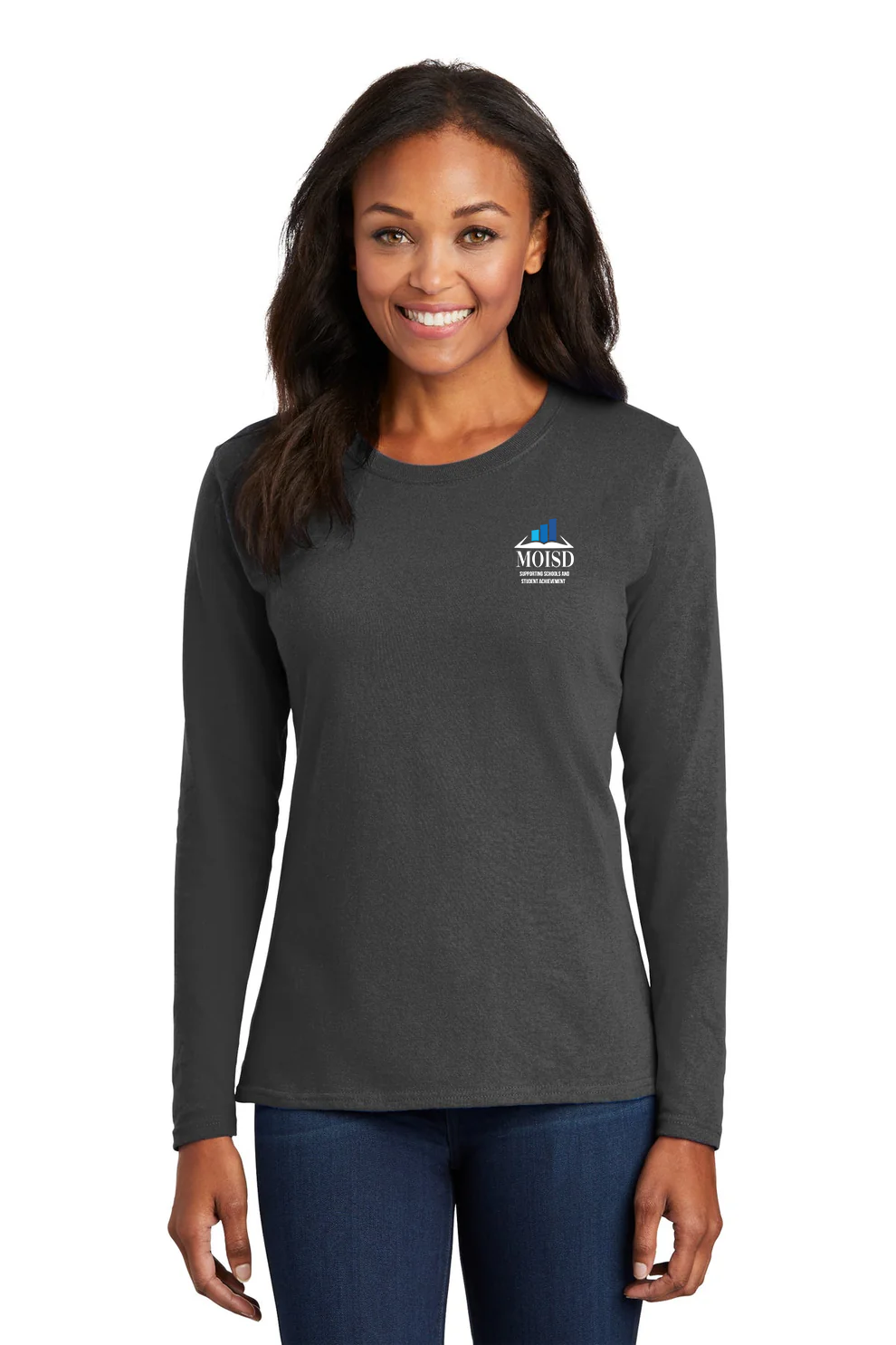 Port & Company Ladies Long Sleeve Core Cotton Tee, Charcoal [Mecosta-Osceola ISD]