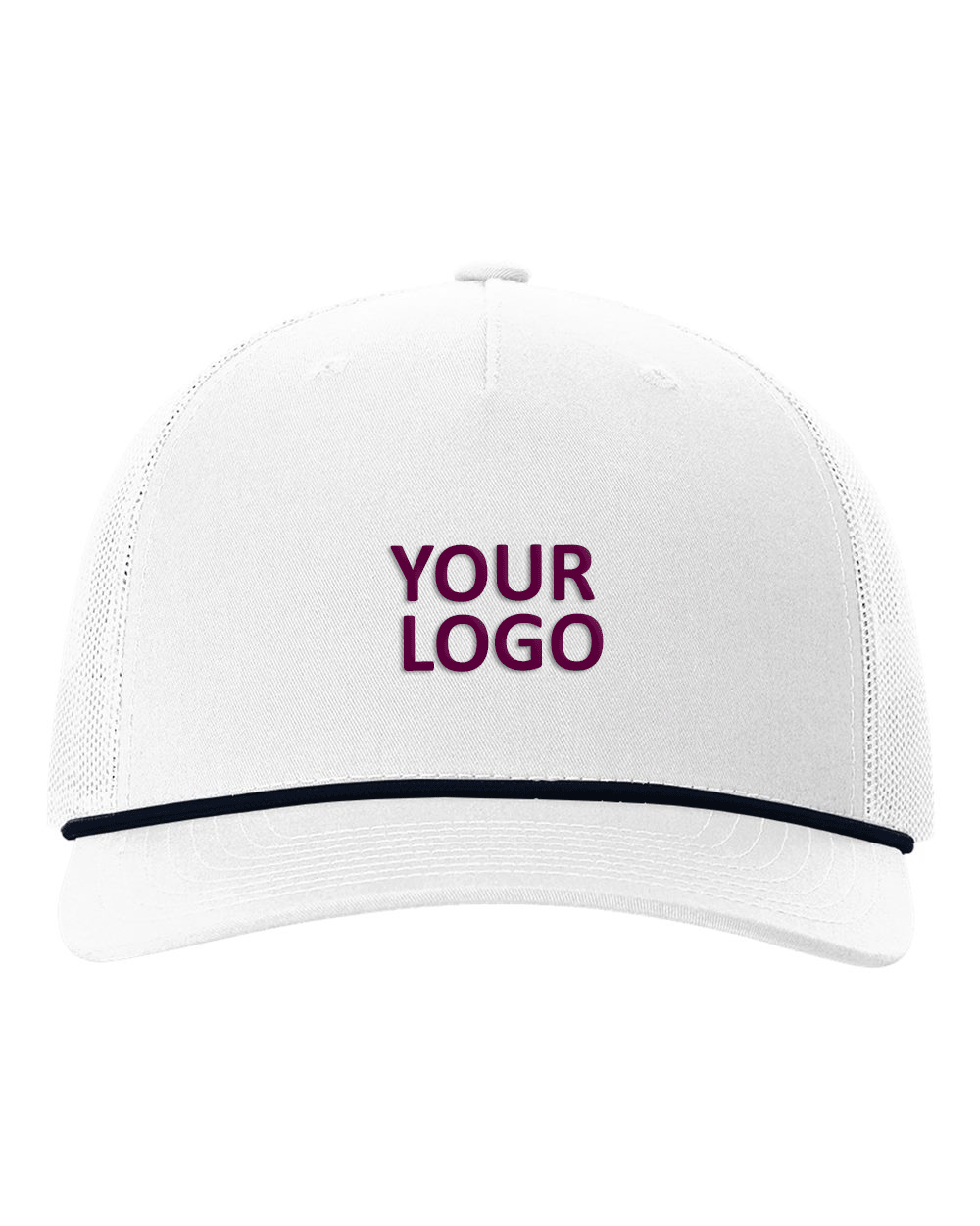 Richardson Five-Panel Custom Trucker with Rope Caps, White/ Navy [Horizontal]