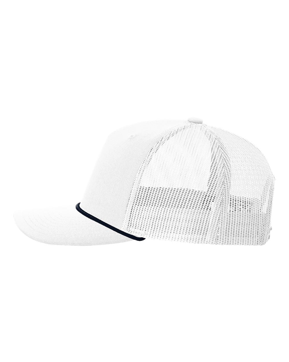 Richardson Five-Panel Custom Trucker with Rope Caps, White/ Navy [Horizontal]