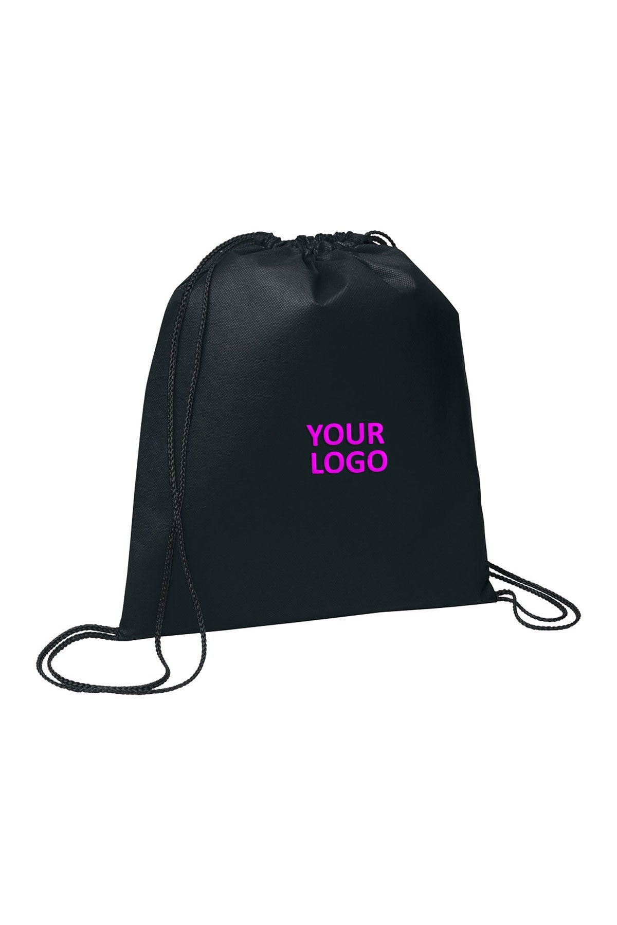 Evergreen Non-Woven Custom Drawstring Bags, Black