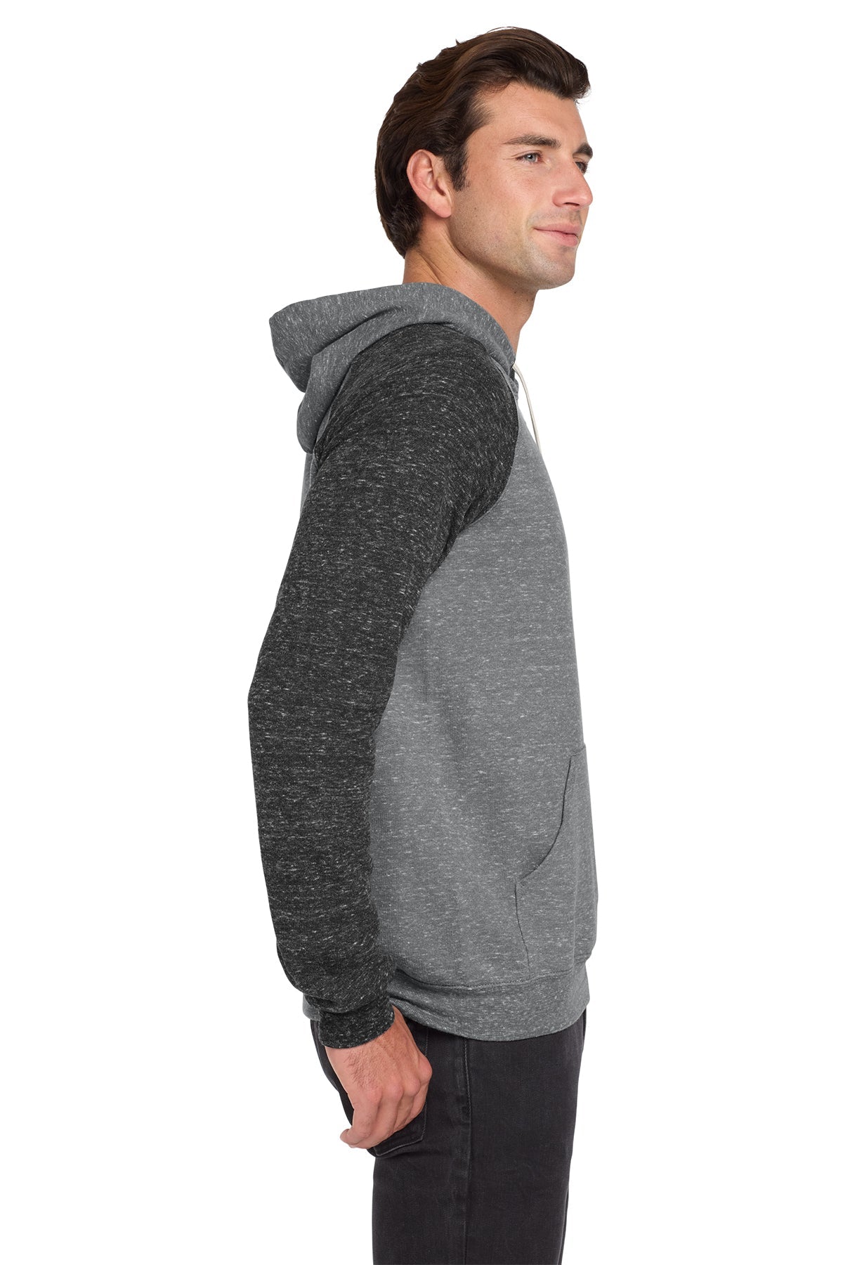 Jerzees Snow Heather French Terry Raglan Hoodie 90M Charcoal/ Black
